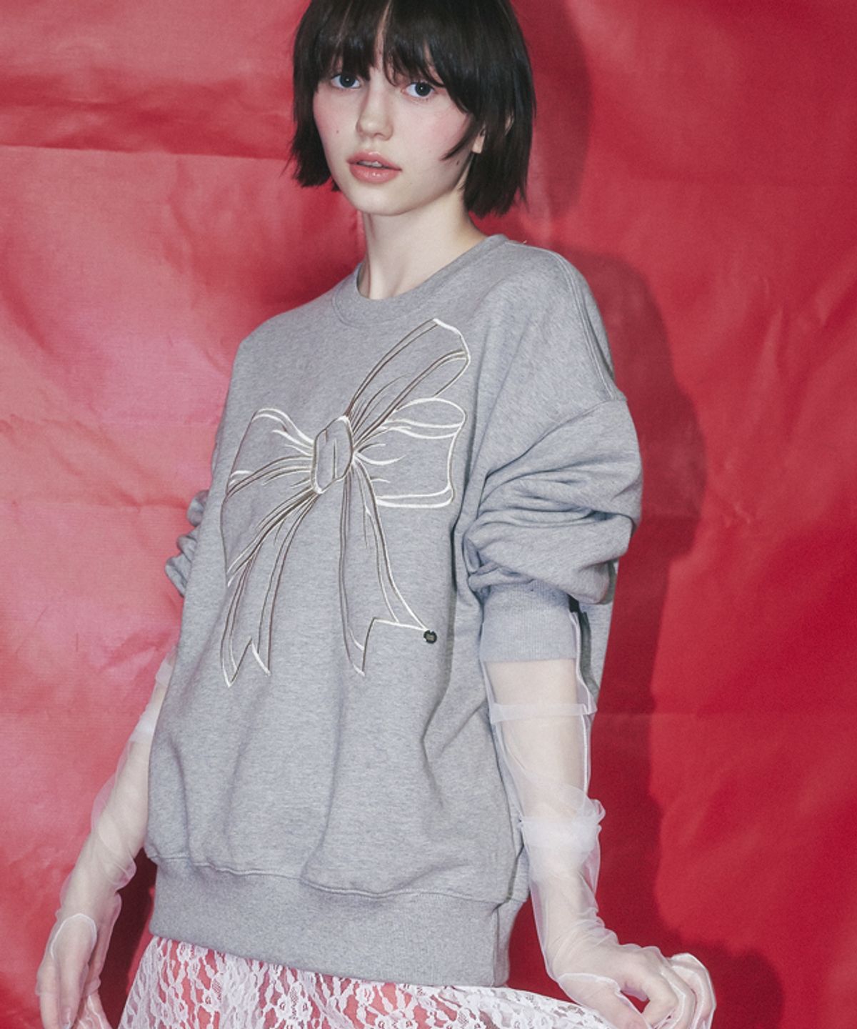 론론(RONRON) BIG RIBBON LINE SWEATSHIRT GREY