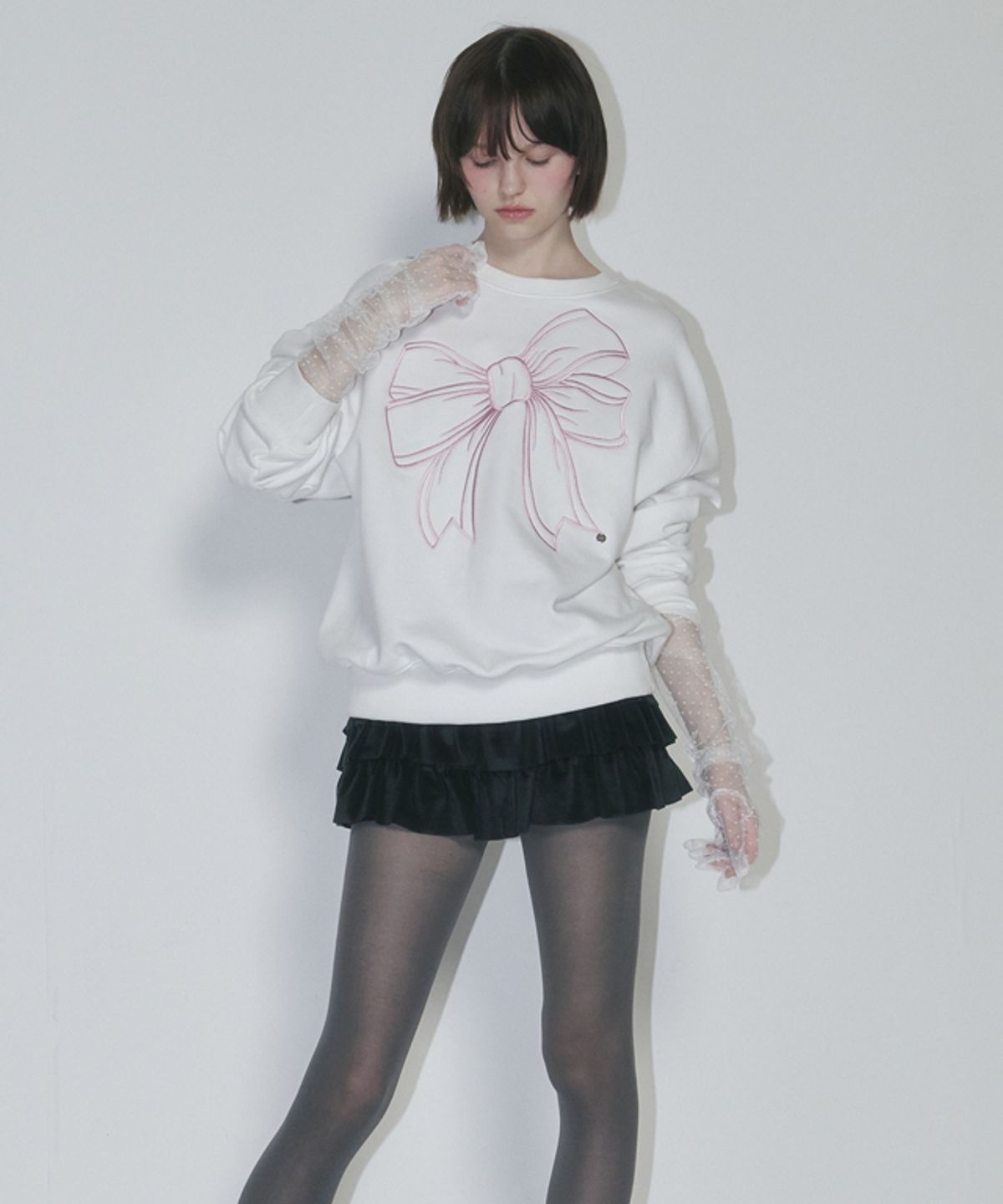 론론(RONRON) BIG RIBBON LINE SWEATSHIRT WHITE PINK