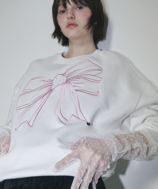 MUSINSA公式 | RONRON BIG RIBBON LINE SWEATSHIRT WHITE PINK
