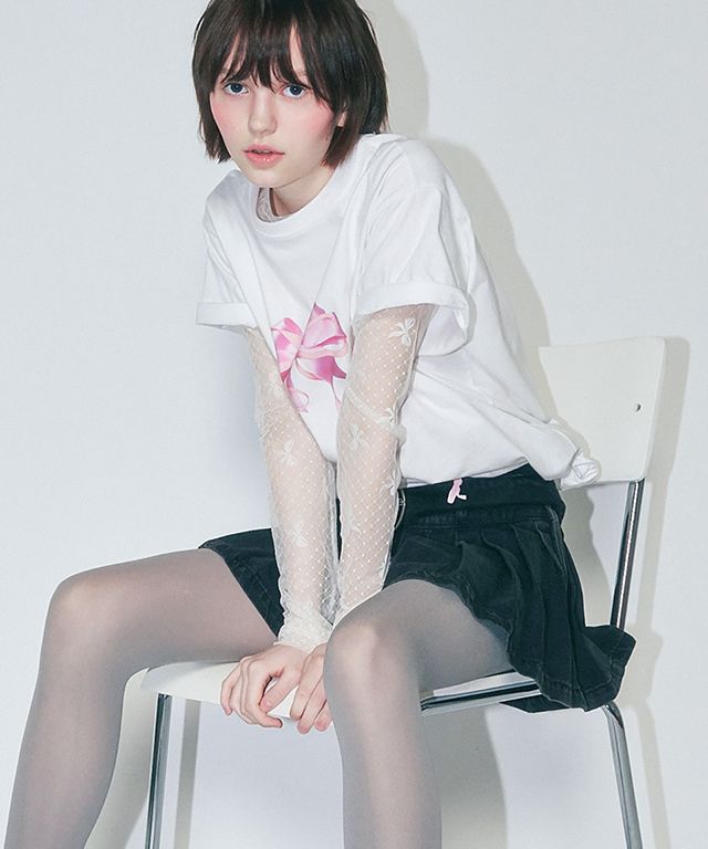 【RONRON】DOUBLE RIBBON BASIC FIT T SHIRT RonRon] Double Ribbon Basic Fit T-Shirt (4 Color) • Millie