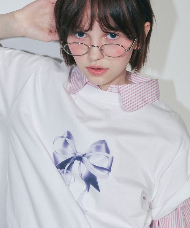 ◆24SS RONRON POINT RIBBON BASIC FIT Tシャツ/2色◆ MUSINSA | RONRON POINT RIBBON BASIC FIT T SHIRT WHITE