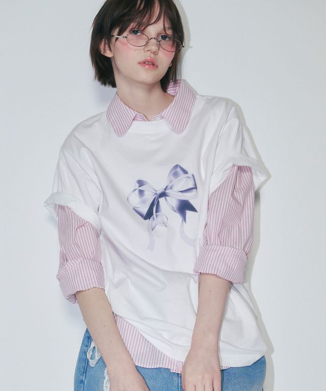 [RONRON] Tシャツ BIG CRAYON RIBBON BASIC FIT TSHIRT (2color) BIG CRAYON RIBBON BASIC FIT T SHIRT BLACK - RONRON 론론