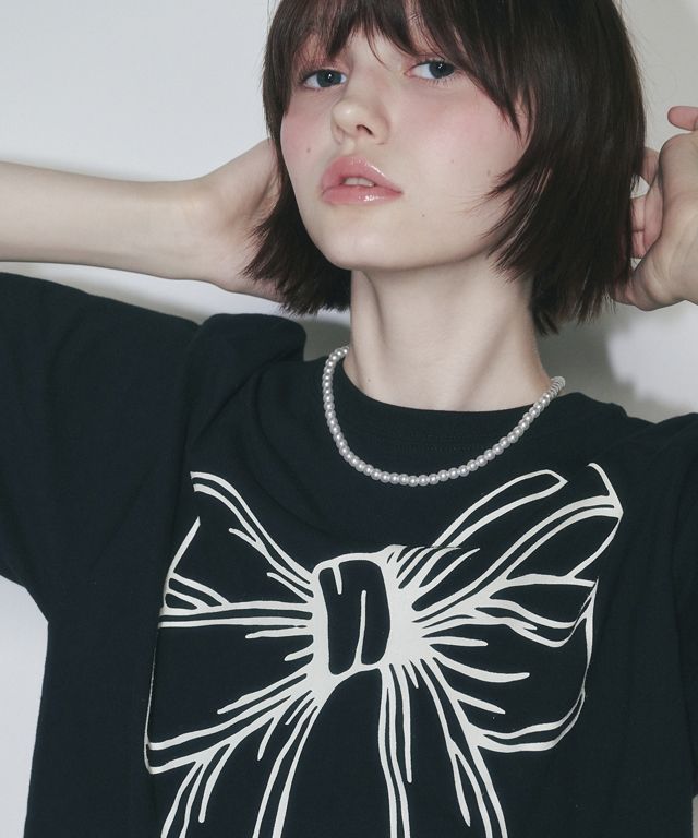 ◆RONRON◆ BIG RIBBON LINE T SHIRT BLACK CREAM MUSINSA | RONRON BIG RIBBON LINE T SHIRT BLACK CREAM