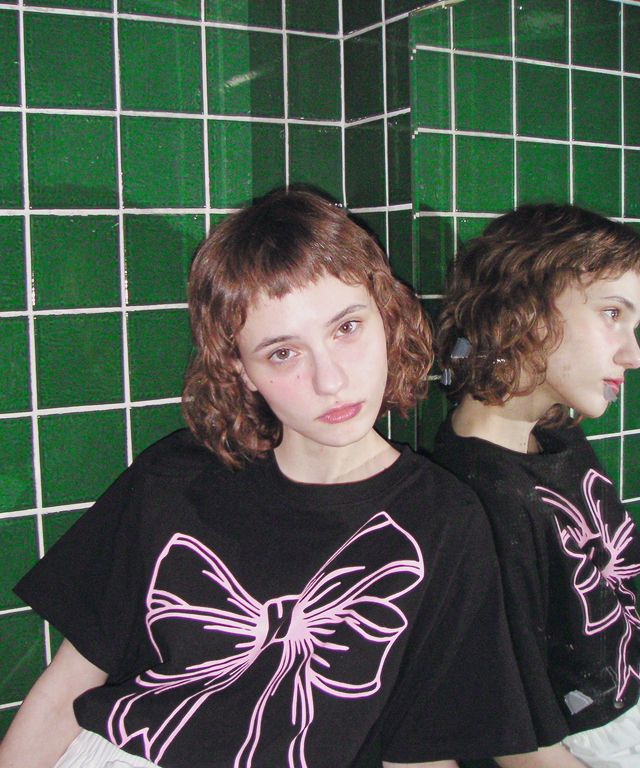 ◆RONRON◆ BIG RIBBON LINE T SHIRT BLACK PINK MUSINSA | RONRON BIG RIBBON LINE T SHIRT BLACK PINK