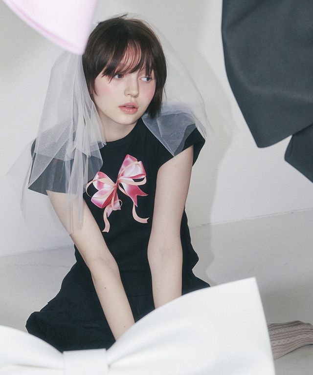 [スリムフィット]RONRON DOUBLE RIBBON SLIM CROP T SHIRT RONRON] DOUBLE RIBBON SLIM CROP T SHIRT (RONRON/Tシャツ