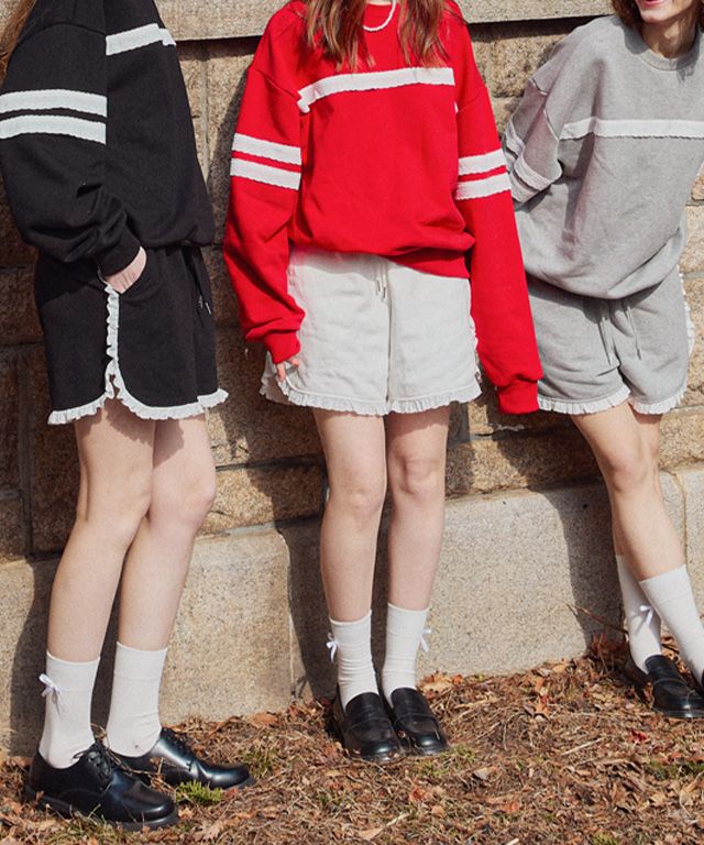 MUSINSA公式 | RONRON TORCHON RIBBON LACE SWEAT SHORTS BLACK