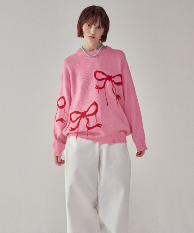 MUSINSA公式 | RONRON VINTAGE HEART RIBBON KNIT PINK