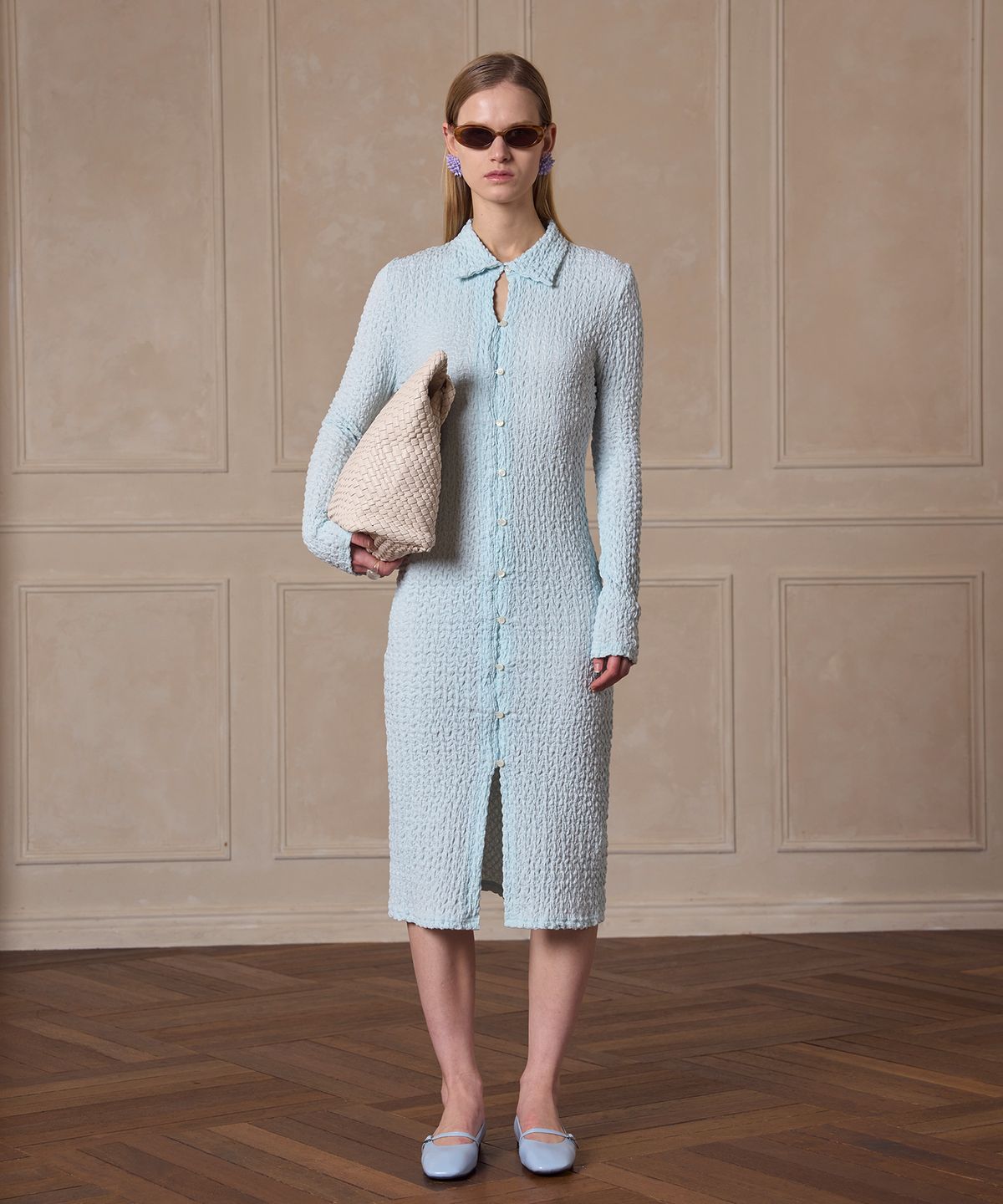 320쇼룸(320SHOWROOM) Shirt collar wrinkled dress Mint