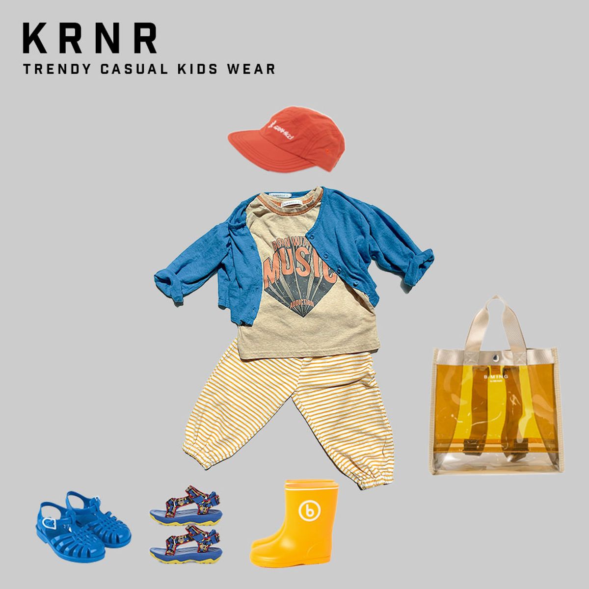 쿠르나르(KRNR) 스티치 배색 뮤직 반팔티셔츠