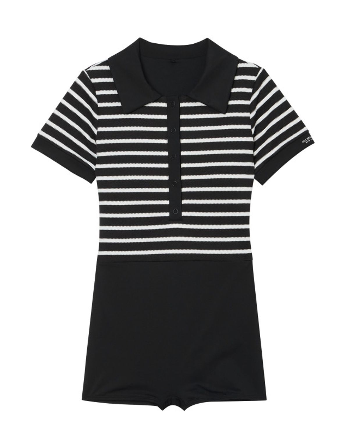 질스튜어트액세서리(JILLSTUART ACC) 블랙 스트라이프 투피스 수영복 (랩스커트 포함)