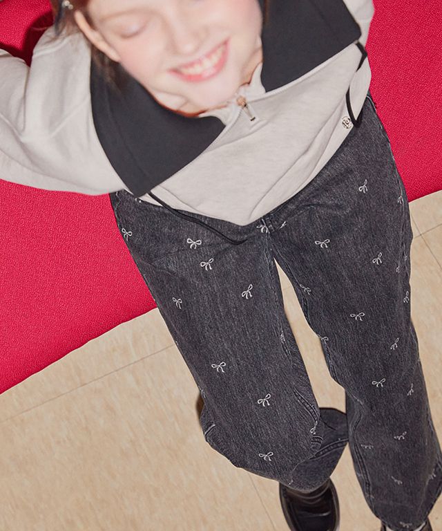 【RonRon】★RIBBON PRINTED DENIM PANTS MUSINSA | RONRON RIBBON PRINTED DENIM PANTS BLACK
