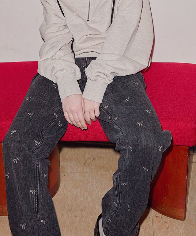 ★RONRON★RIBBON PRINTED DENIM PANTS RONRON RIBBON PRINTED DENIM PANTS