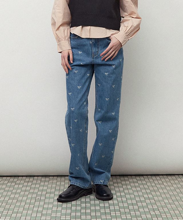 【RonRon】★RIBBON PRINTED DENIM PANTS ☆RONRON☆RIBBON PRINTED DENIM PANTS
