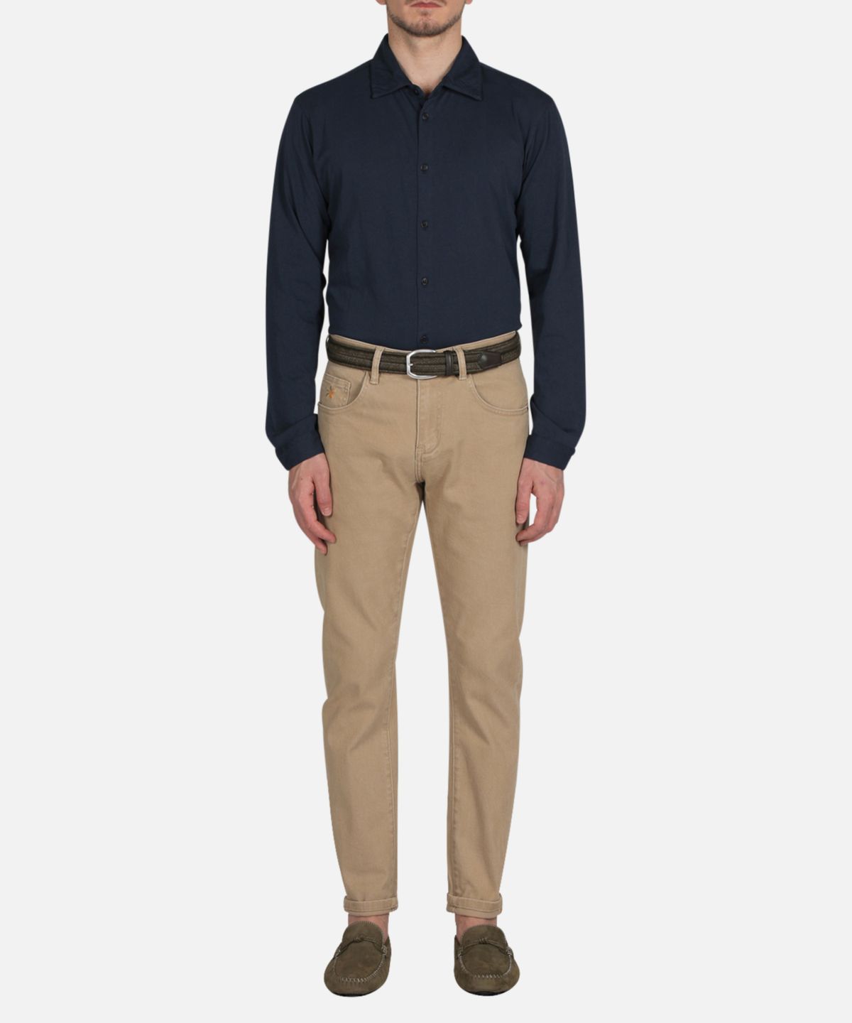 빠니깔레(PANICALE) 네이비 슬림핏 다잉 면 셔츠