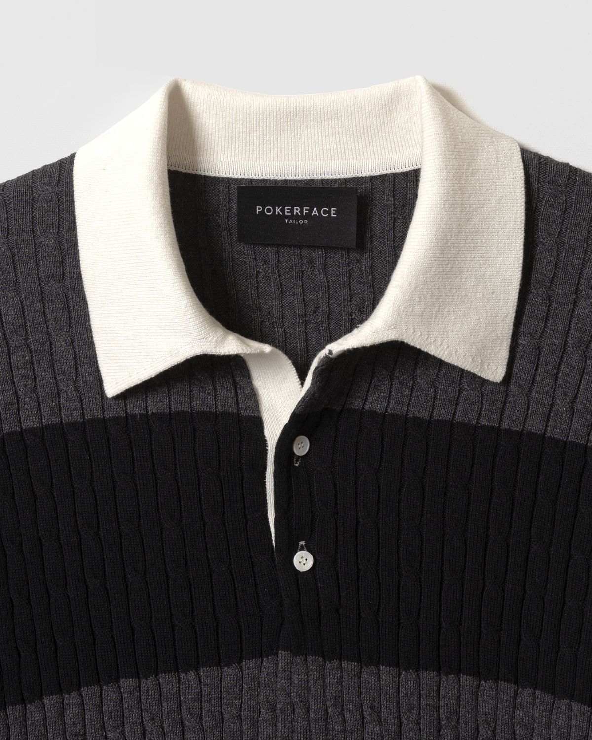 포커페이스(POKERFACE) CABLE RUGBY KNIT BLACK/CHARCOAL