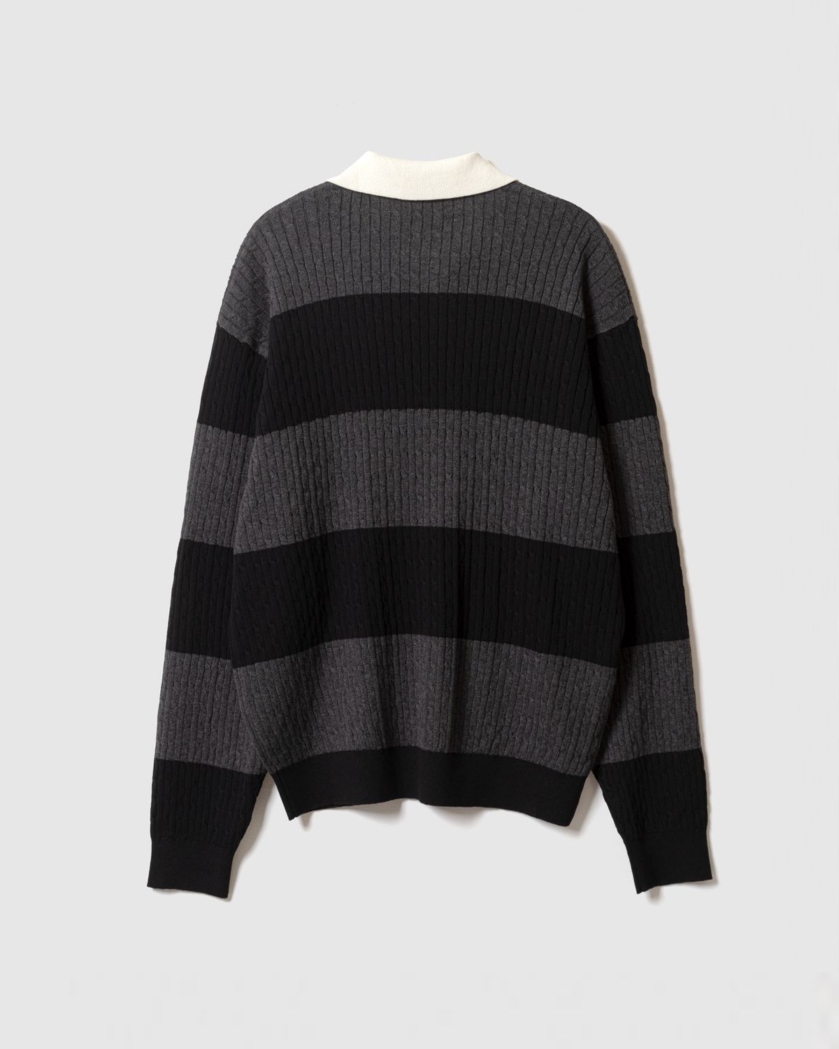 포커페이스(POKERFACE) CABLE RUGBY KNIT BLACK/CHARCOAL