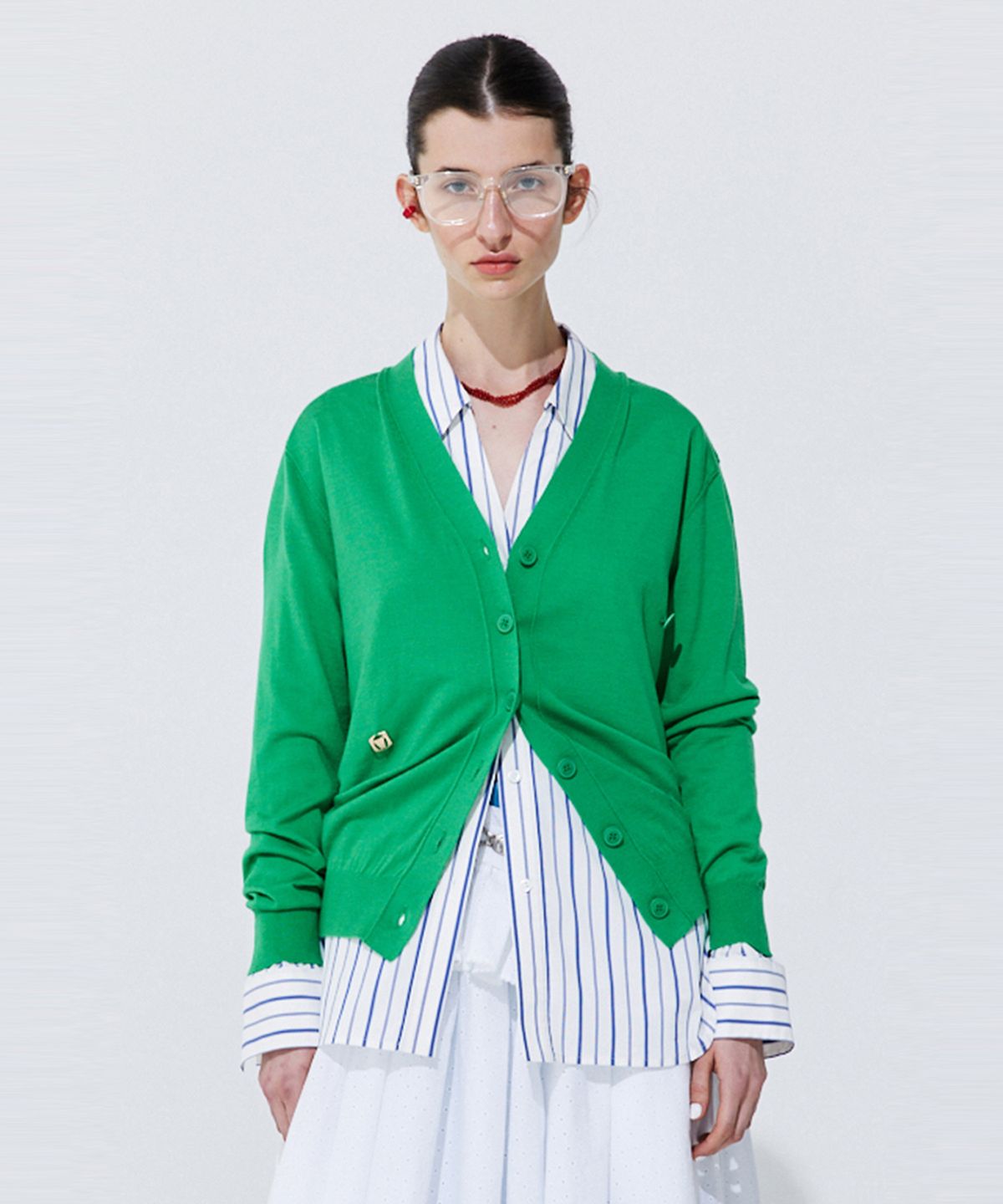 분더캄머(WNDERKAMMER) Silky Unbalanced Cardigan_Green (실키 언발란스 가디건_그린)