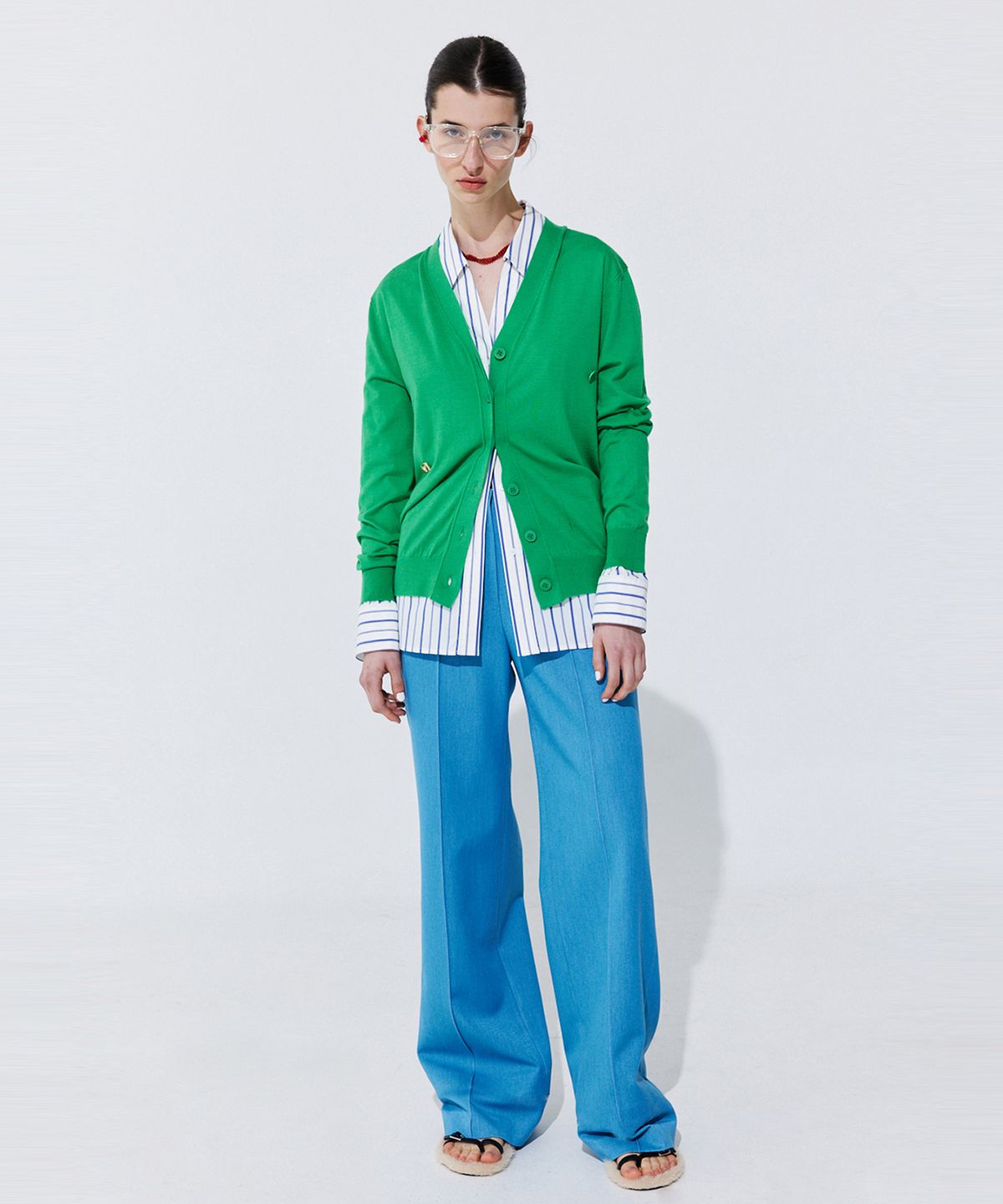 분더캄머(WNDERKAMMER) Silky Unbalanced Cardigan_Green (실키 언발란스 가디건_그린)