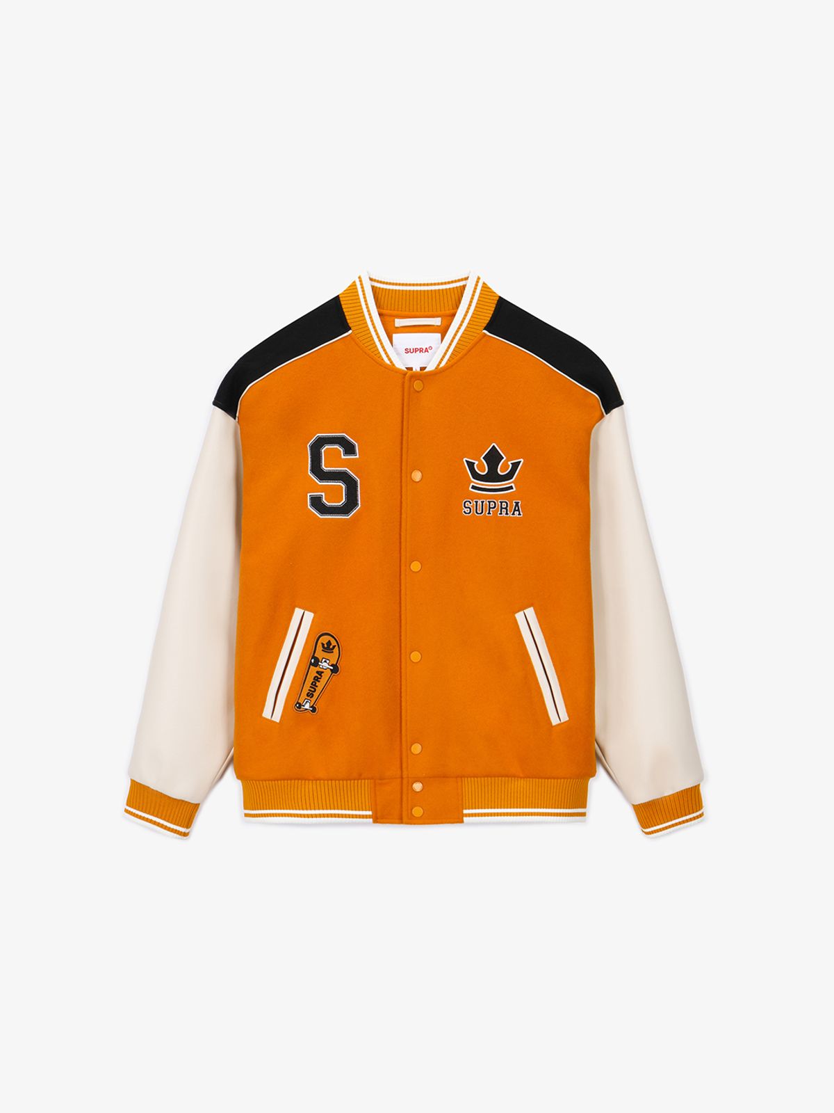 수프라(SUPRA) 바시티 심플 S 로고 울 바시티 자켓(CAMEL)