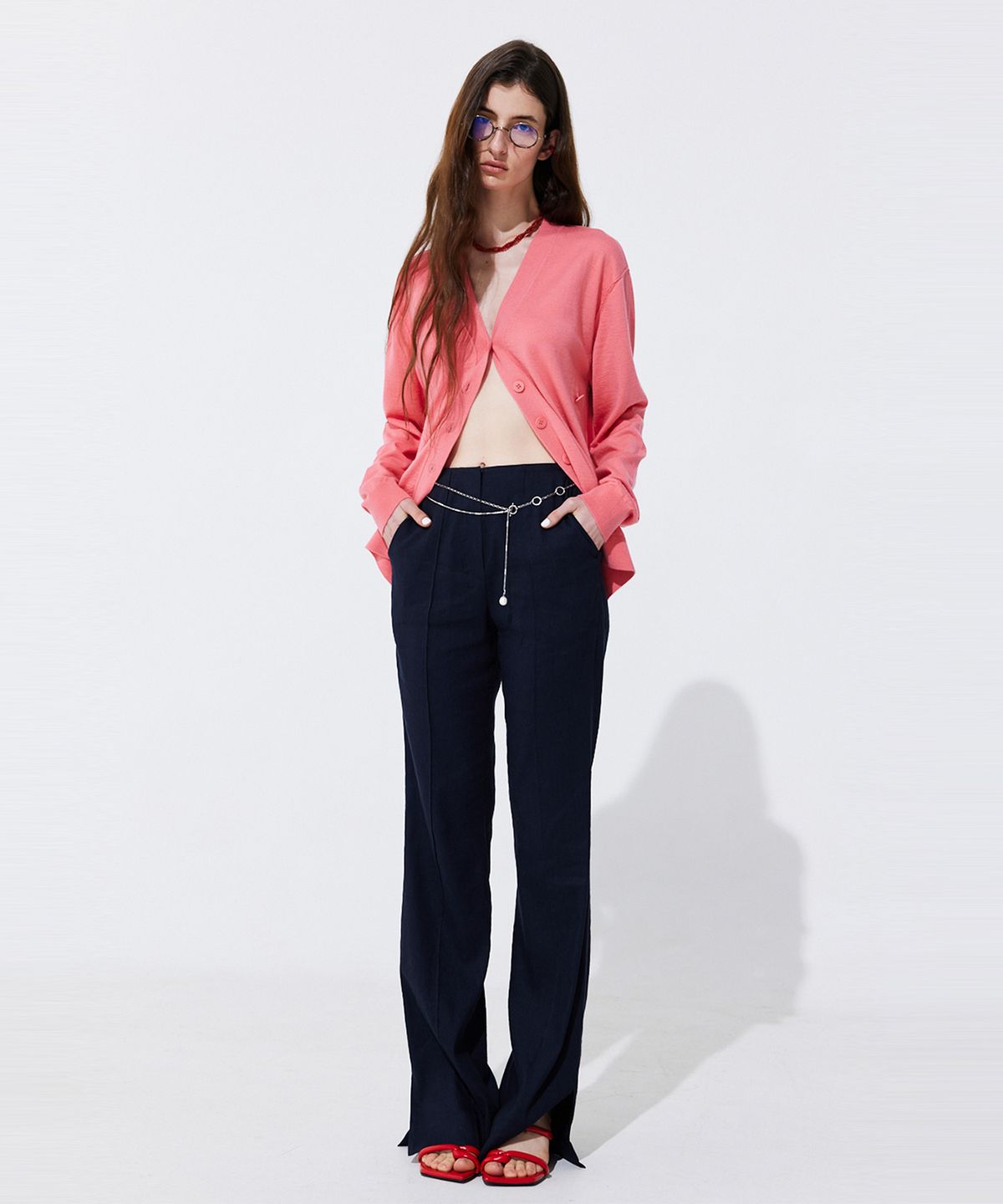 분더캄머(WNDERKAMMER) Silky Unbalanced Cardigan_Hot Pink (실키 언발란스 가디건_핫 핑크)