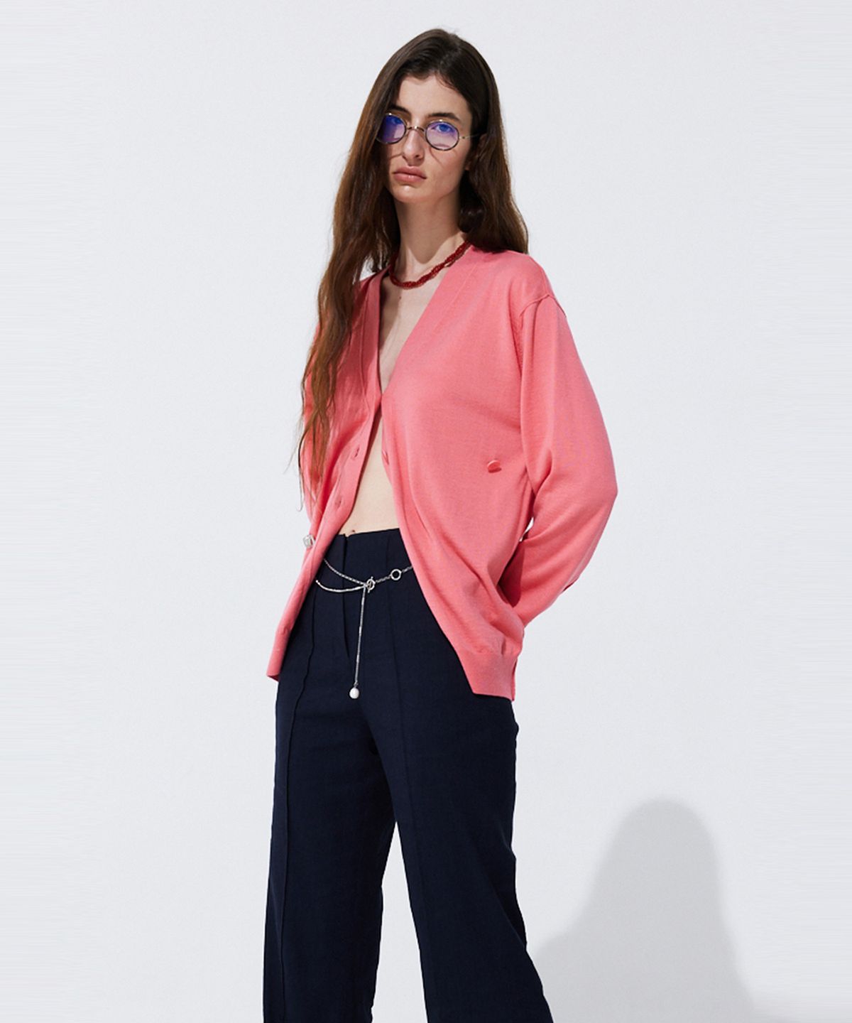 분더캄머(WNDERKAMMER) Silky Unbalanced Cardigan_Hot Pink (실키 언발란스 가디건_핫 핑크)