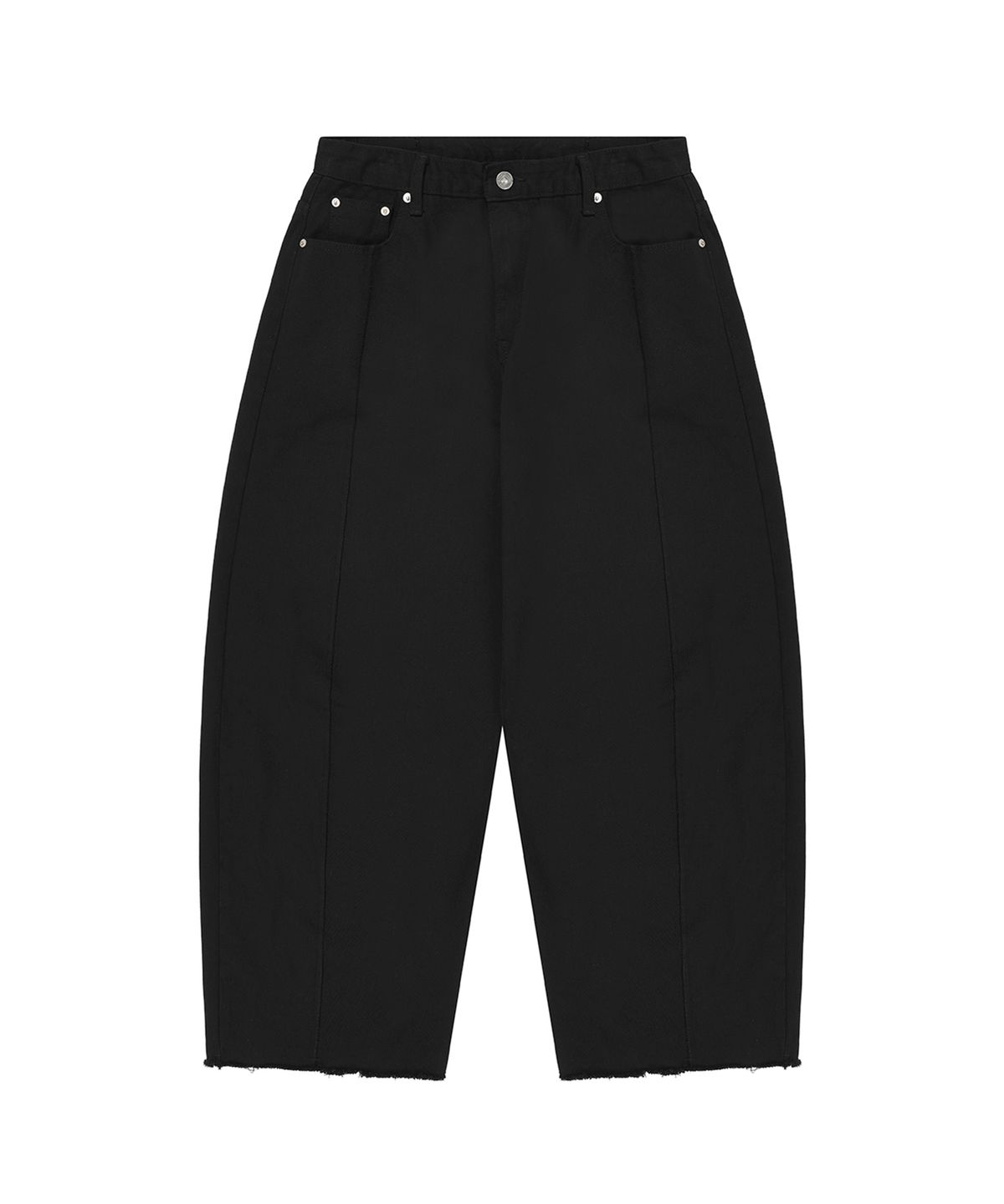 오픈야드(오와이)(OPENYARD(OY)) RAW HEM STITCHED WIDE VOLUME PANTS - BLACK