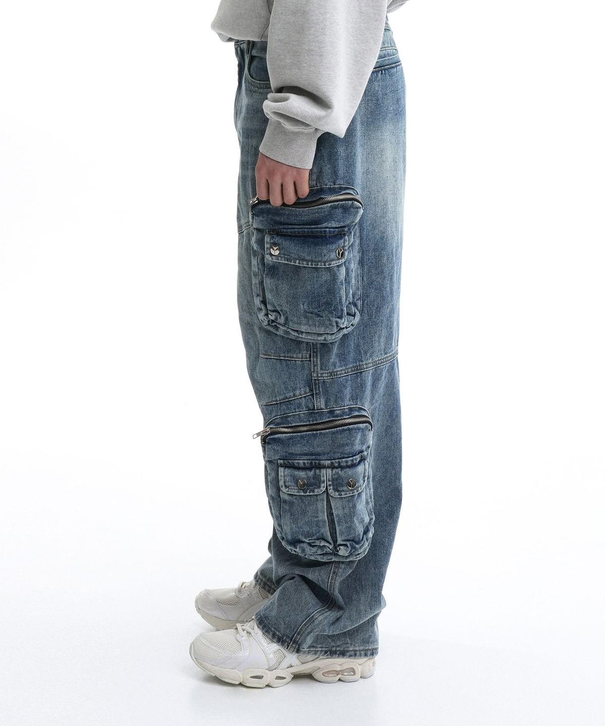 오픈야드(오와이)(OPENYARD(OY)) FOURTEEN CARGO POCKETS WASHED JEANS-BLUE