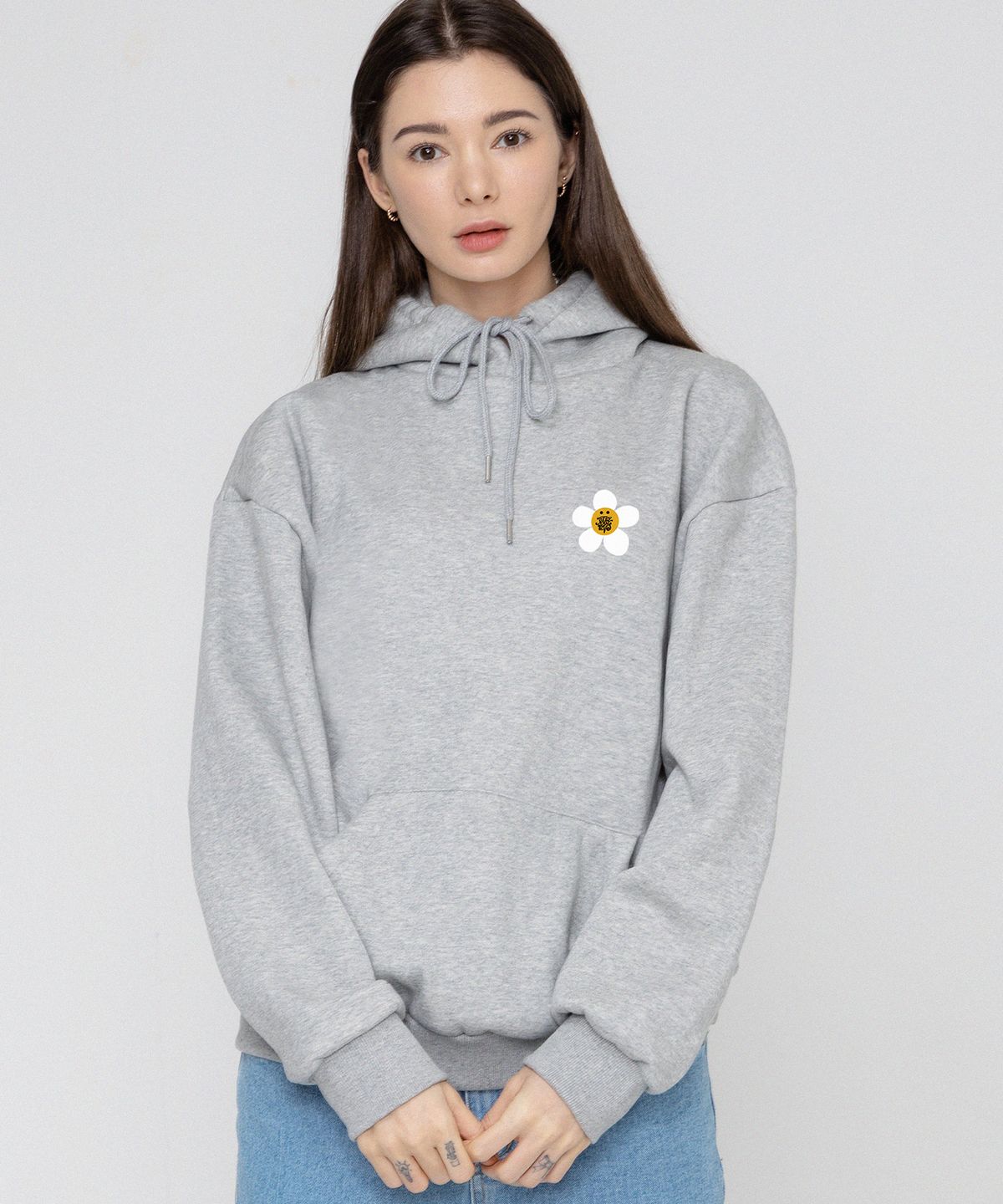 그레이버(GRAVER) [UNISEX]TYL 스몰 플라워 도트 스마일 후드티_그레이