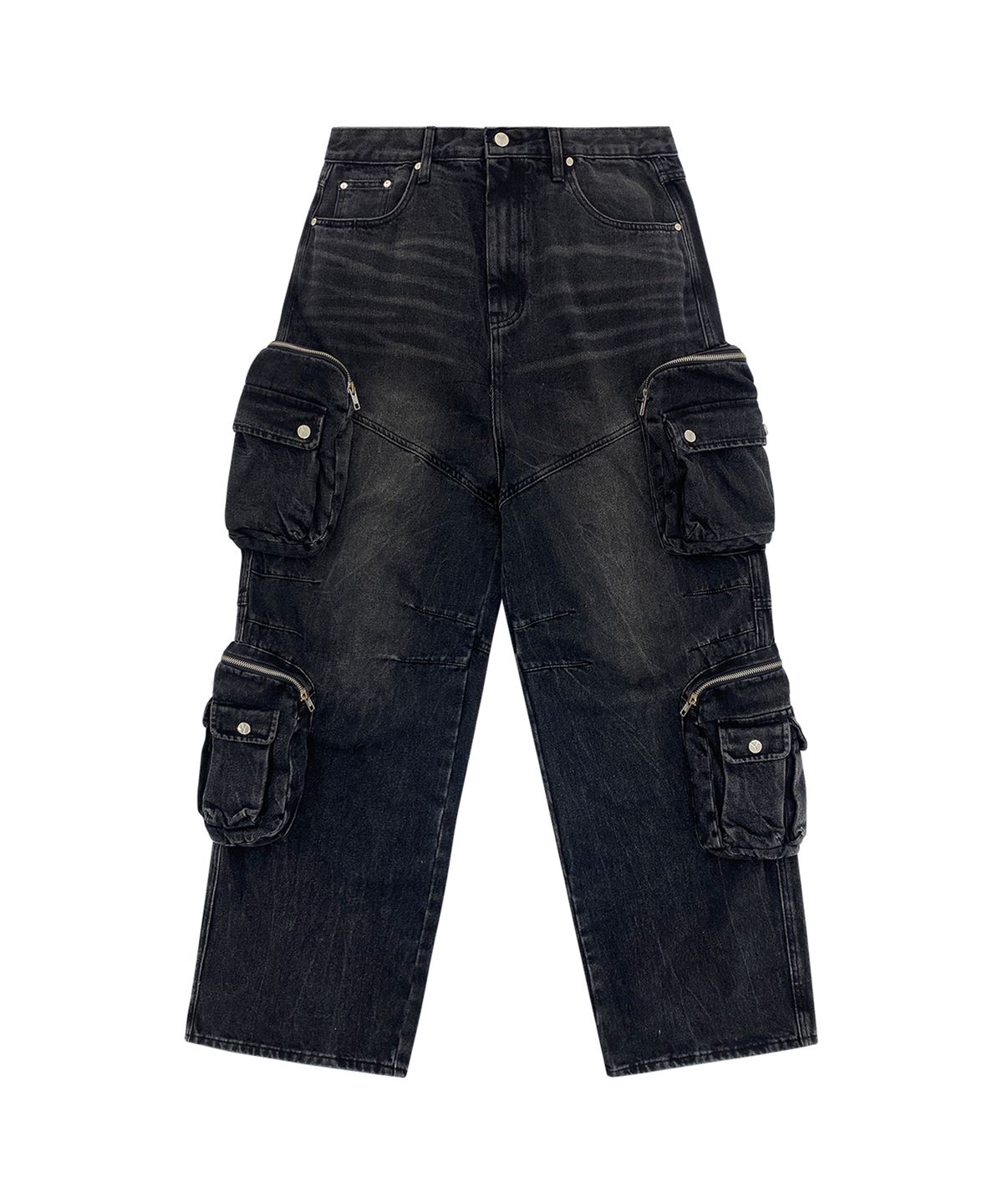 오픈야드(오와이)(OPENYARD(OY)) FOURTEEN CARGO POCKETS WASHED JEANS-BLACK