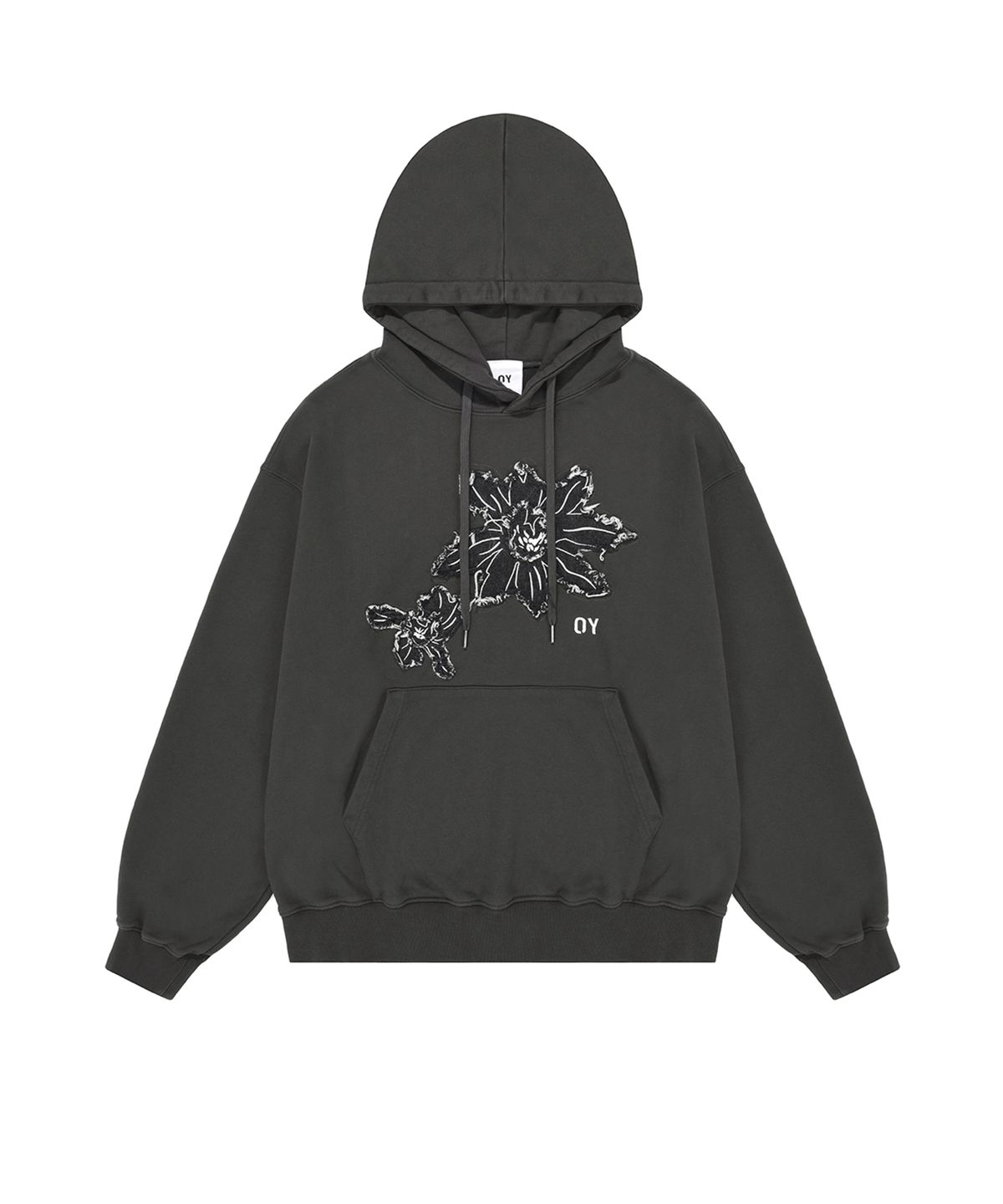 오픈야드(오와이)(OPENYARD(OY)) DENIM FLOWER PATCH HOODIE-DUST GREY