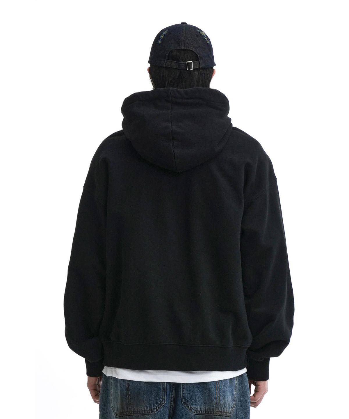 오픈야드(오와이)(OPENYARD(OY)) DENIM FLOWER PATCH HOODIE-BLACK