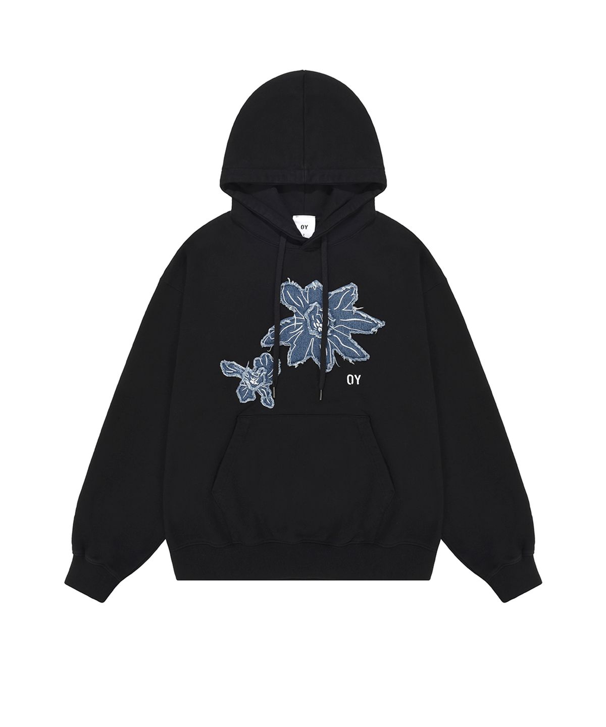 오픈야드(오와이)(OPENYARD(OY)) DENIM FLOWER PATCH HOODIE-BLACK
