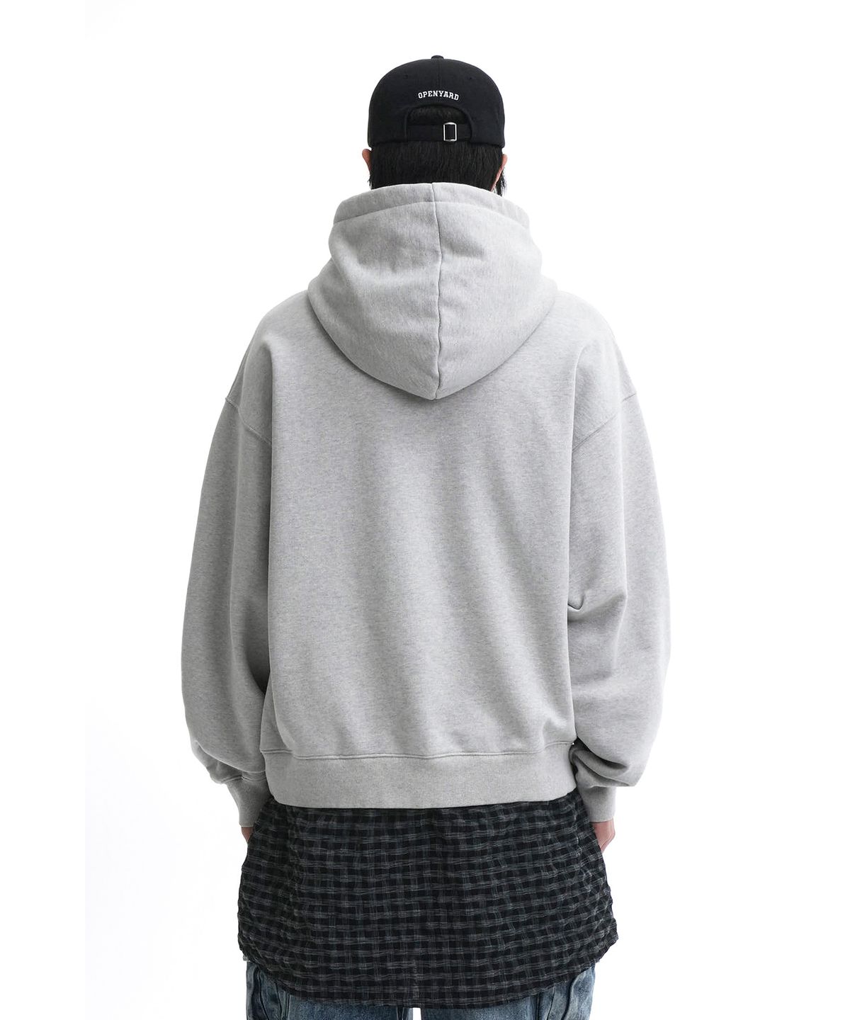 오픈야드(오와이)(OPENYARD(OY)) LAYERED CHECK SHIRTS HOODIE-LIGHT GREY