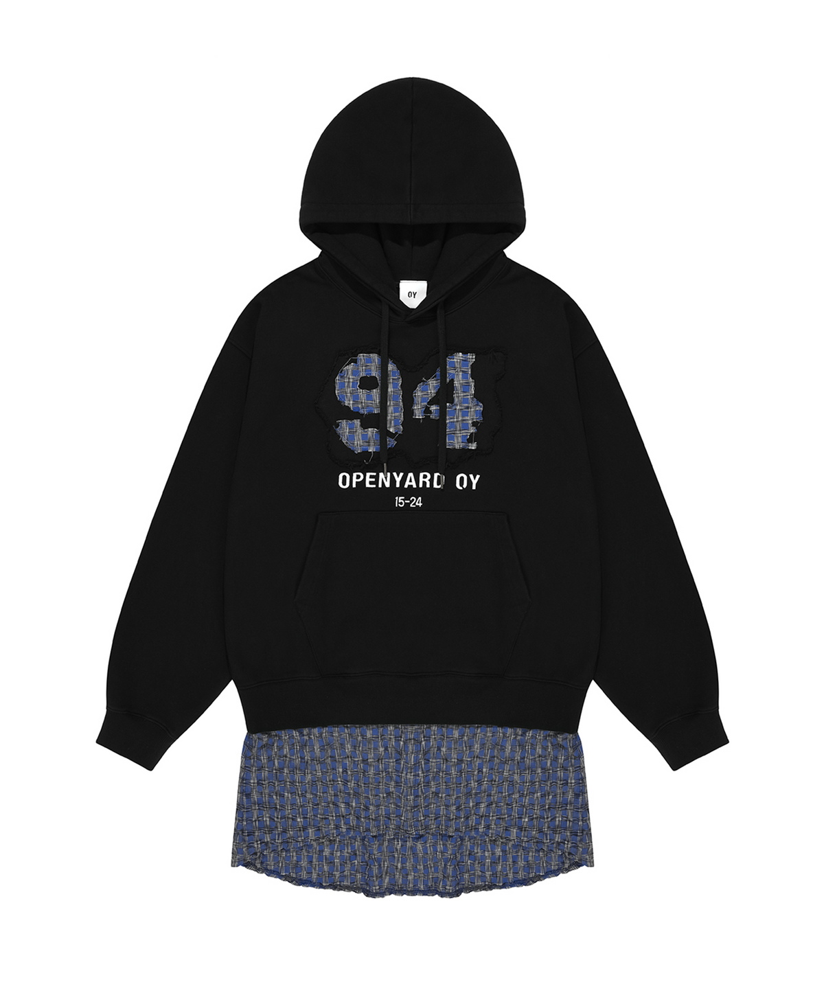 오픈야드(오와이)(OPENYARD(OY)) LAYERED CHECK SHIRTS HOODIE-BLACK