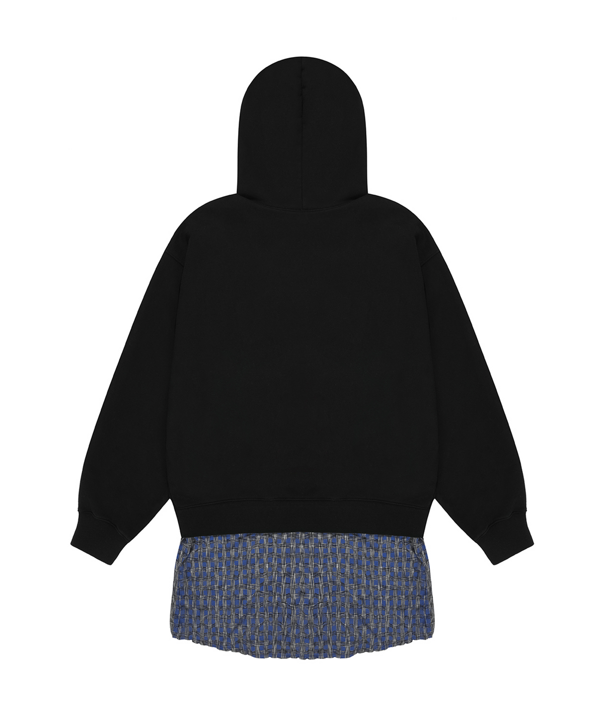 오픈야드(오와이)(OPENYARD(OY)) LAYERED CHECK SHIRTS HOODIE-BLACK