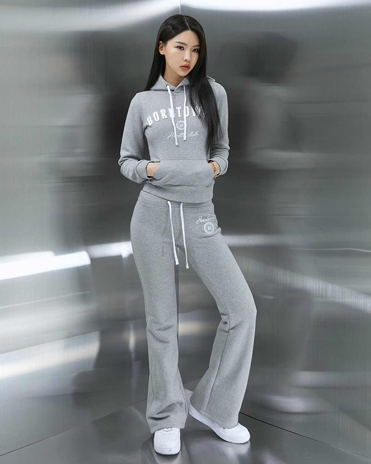 본투윈(BORN TO WIN) BORNTOWIN PATCH SLIM FIT HOODIE [MELANGE GREY]