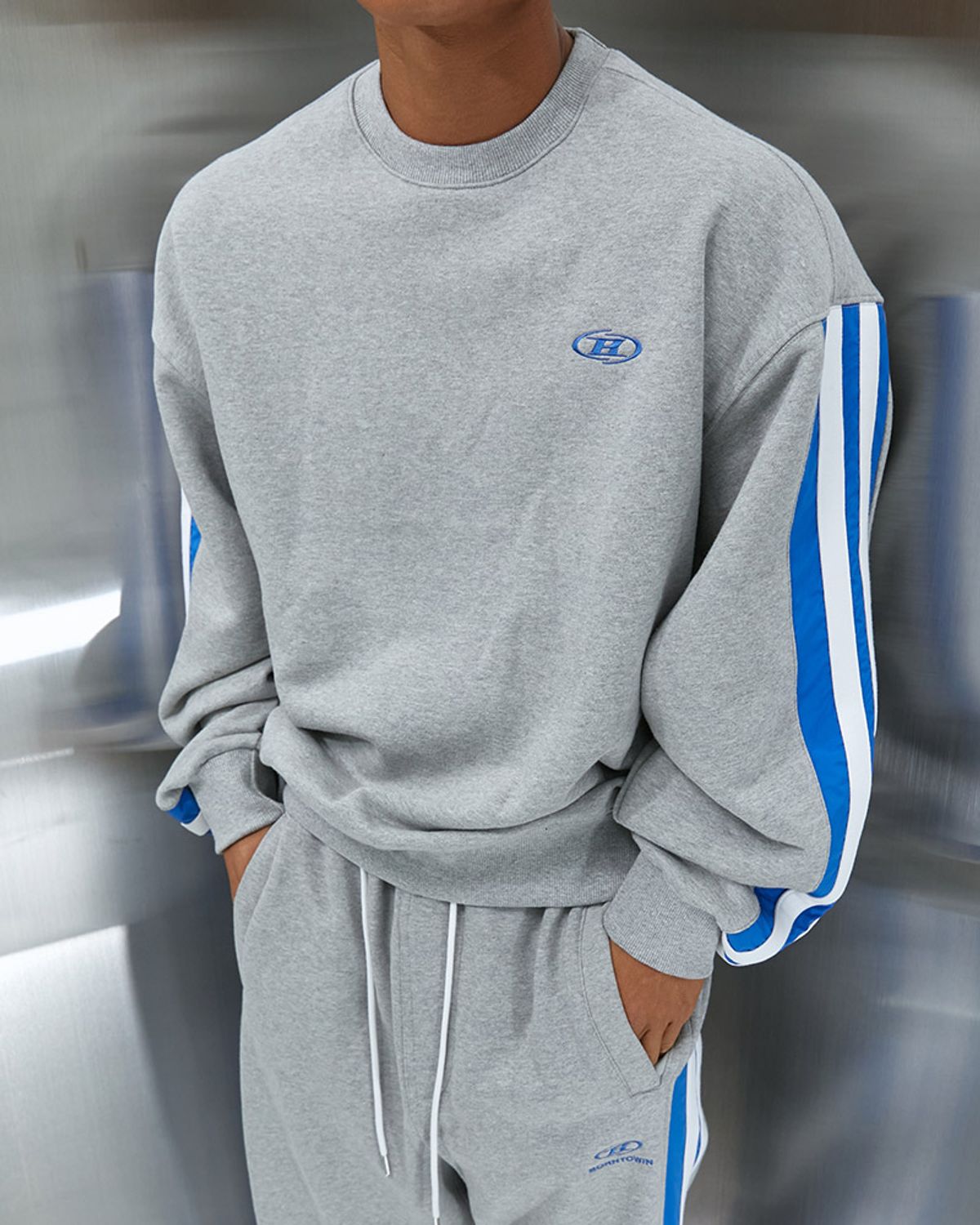 본투윈(BORN TO WIN) SYMBOL B BLOCK LINE SWEATSHIRTS [MELANGE GREY]