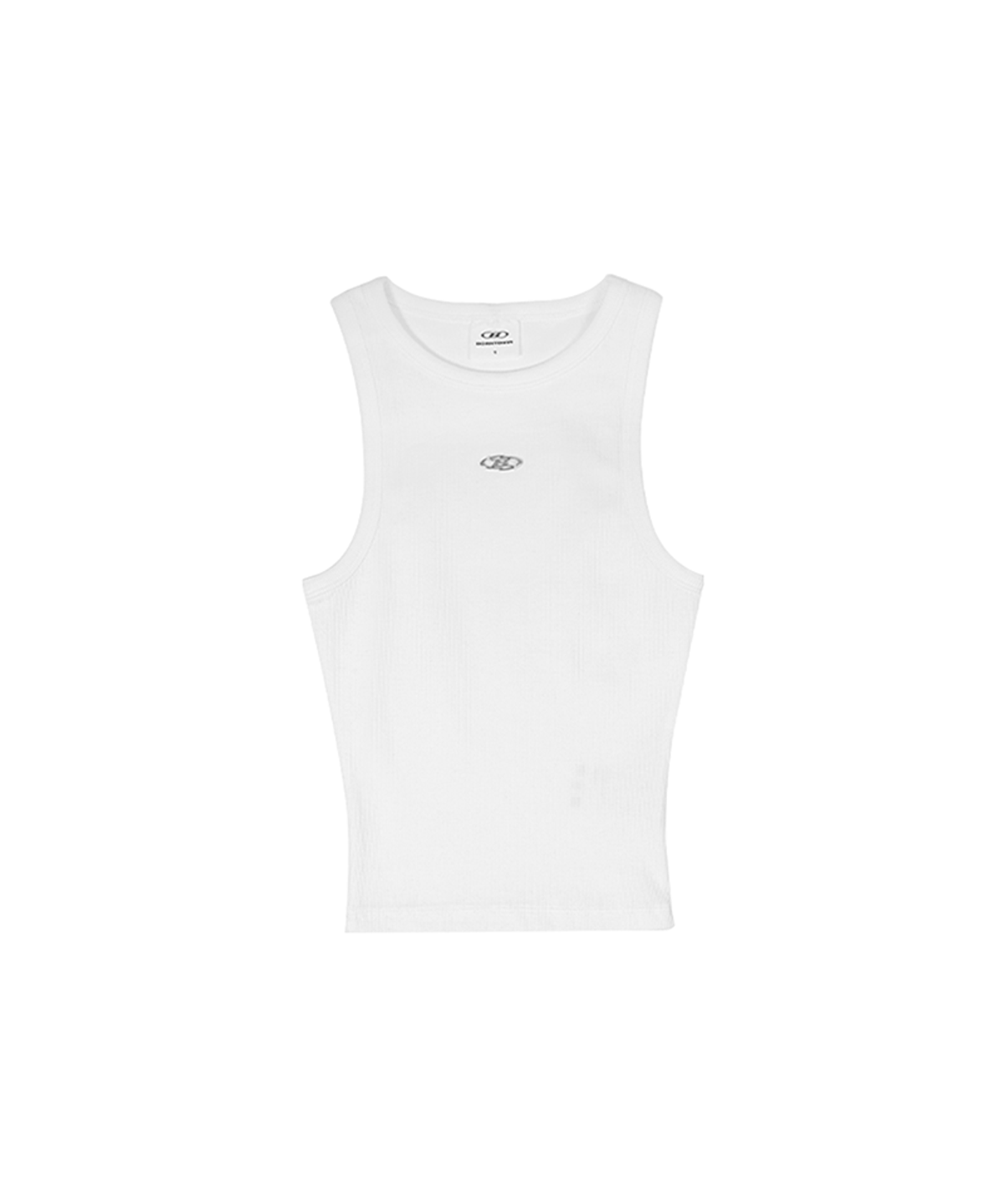 본투윈(BORN TO WIN) B PENDANT RIBBED SEMI CROP SLEEVELESS [WHITE]