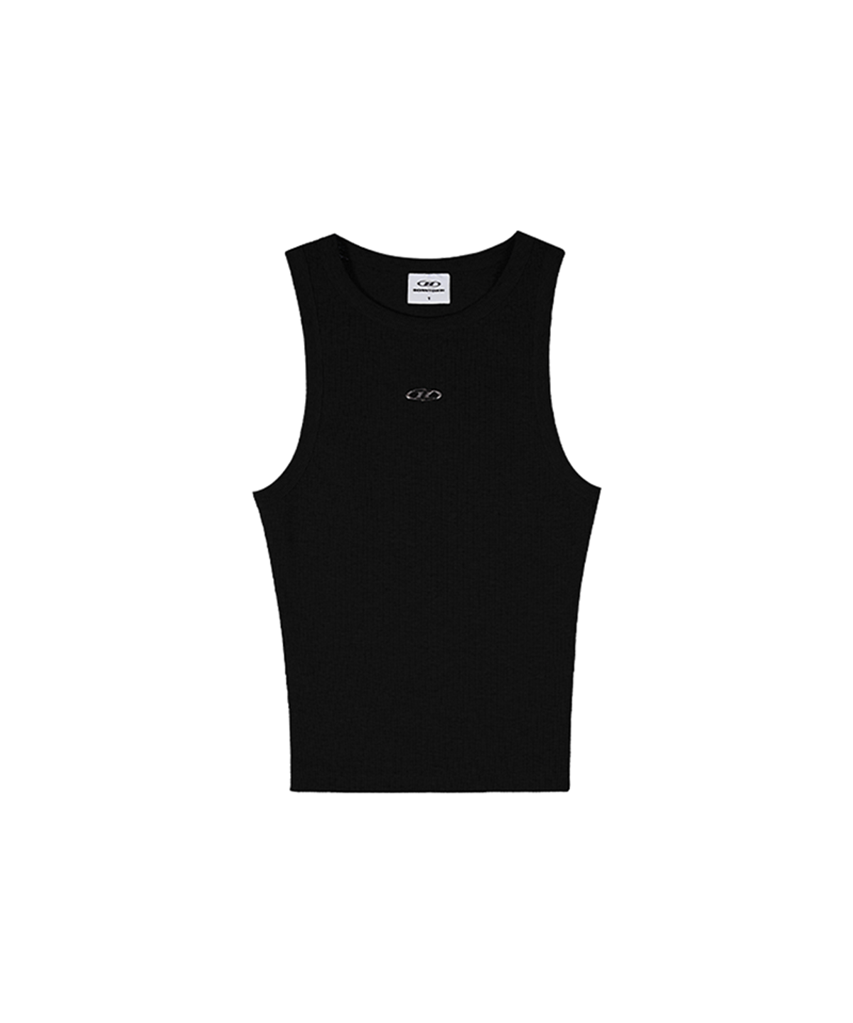 본투윈(BORN TO WIN) B PENDANT RIBBED SEMI CROP SLEEVELESS [BLACK]