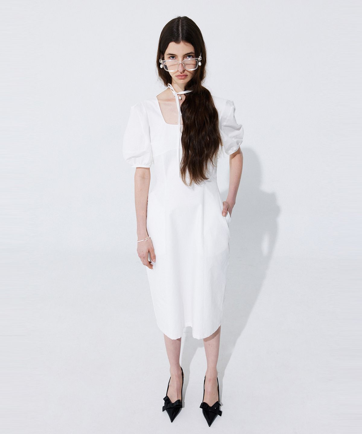 분더캄머(WNDERKAMMER) Pearl Balloon Line Dress_White (펄 벌룬 라인 드레스_화이트)