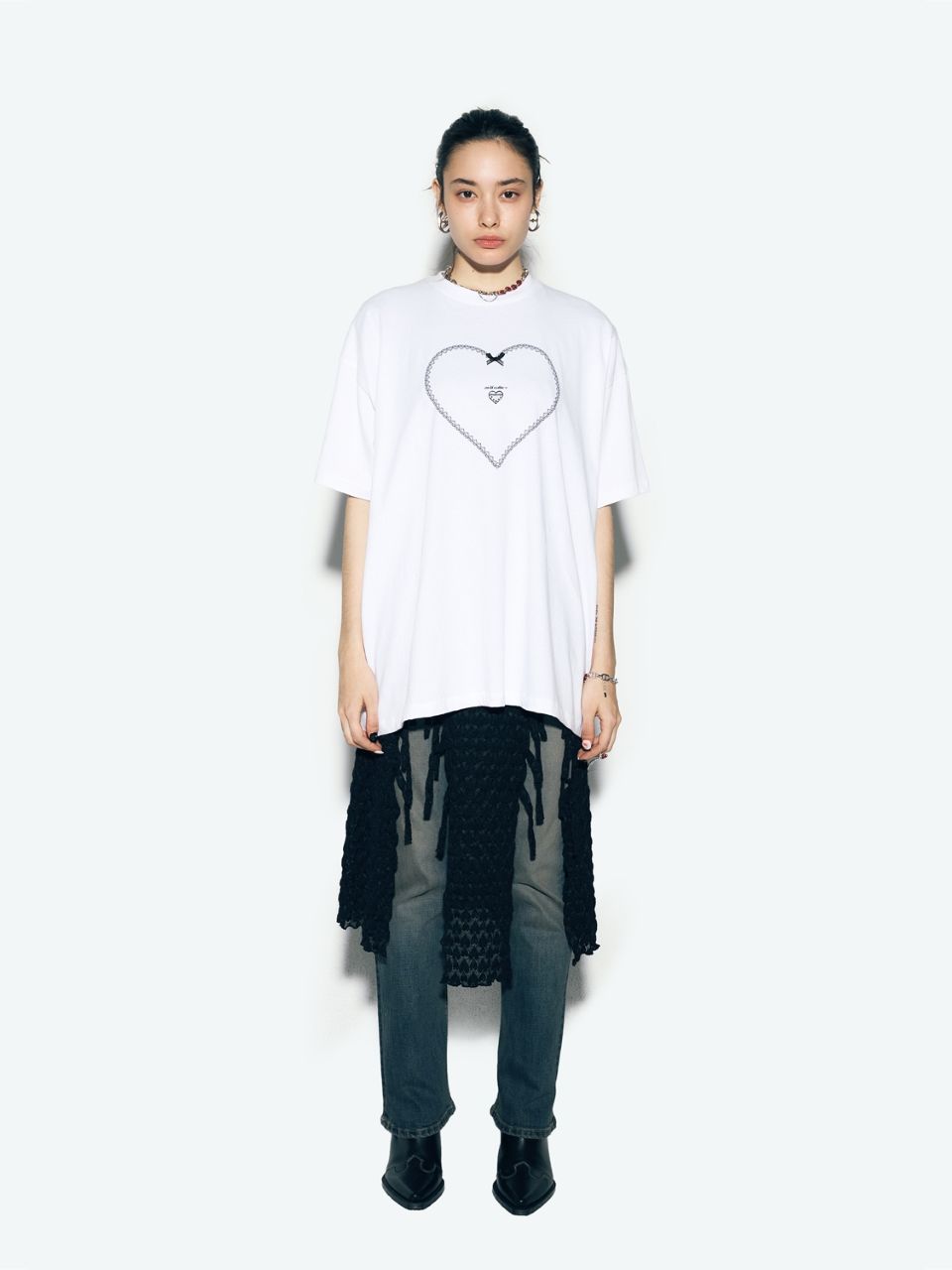 ◆as if calie◆ LACE HEART OVERSIZED TSHIRT WHITE CA24AST003 MUSINSA | ASIF CALIE LACE HEART OVERSIZED T-SHIRT WHITE