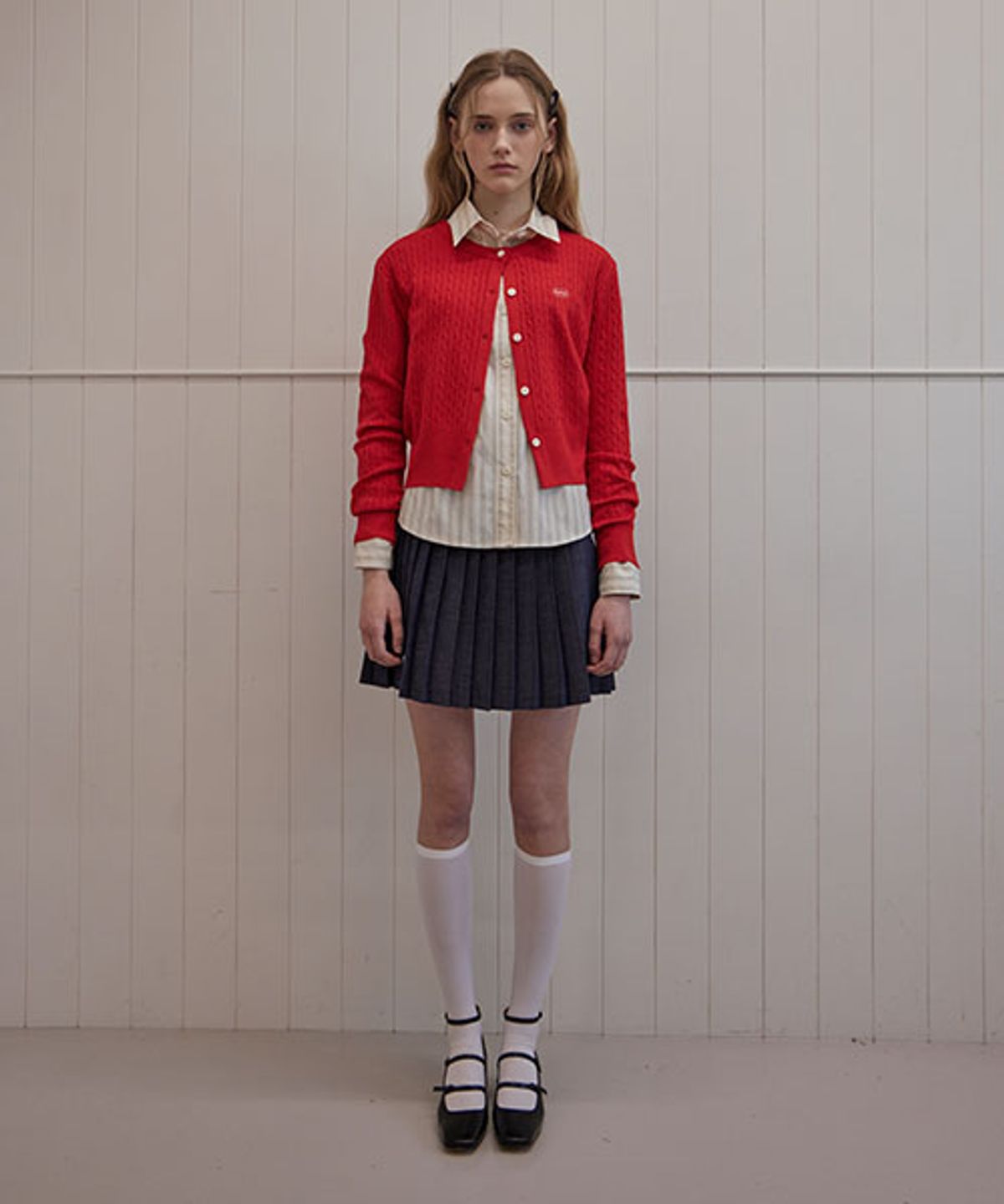 헤인트(HAINT) ROYAL CROPPED CABLE CARDIGAN_2COLORS_RED