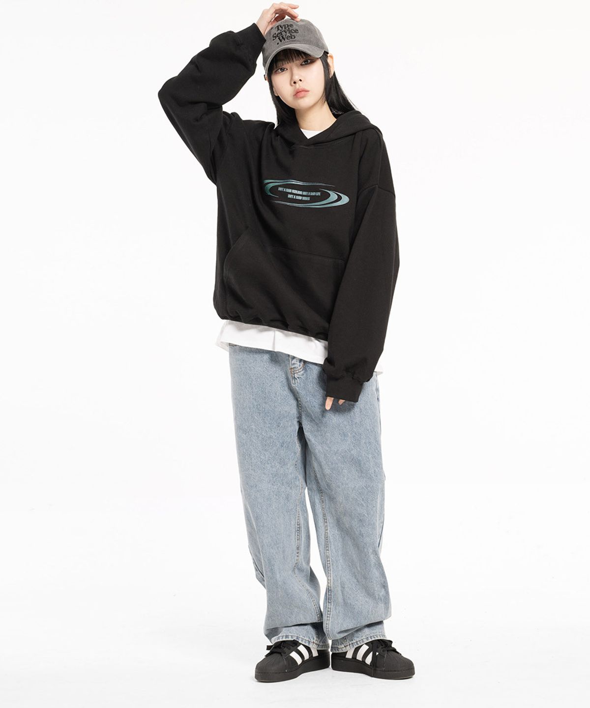 엘리메노(ELIMENO) EL 낫배드 오버핏 후드티셔츠 블랙(민트)
