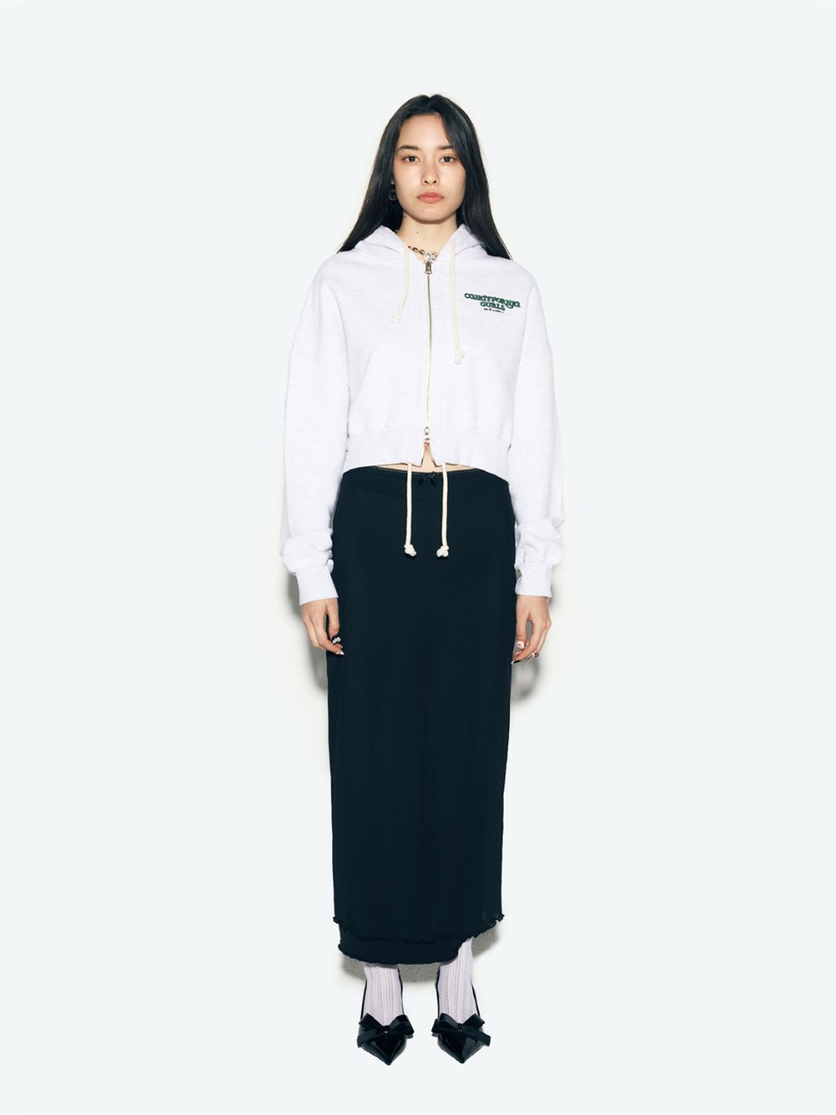 에즈이프 캘리(ASIF CALIE) CITY SHIRRING HOOD ZIPUP WHITEMELANGE
