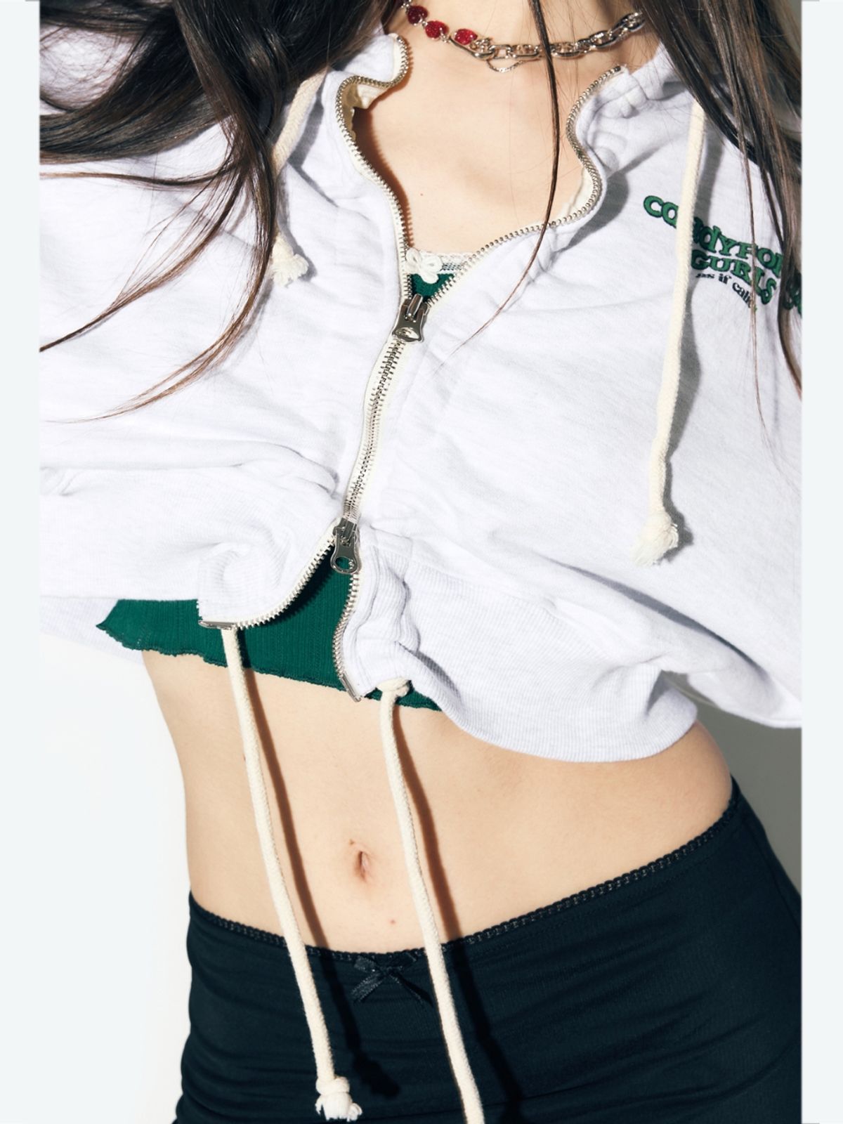 에즈이프 캘리(ASIF CALIE) CITY SHIRRING HOOD ZIPUP WHITEMELANGE