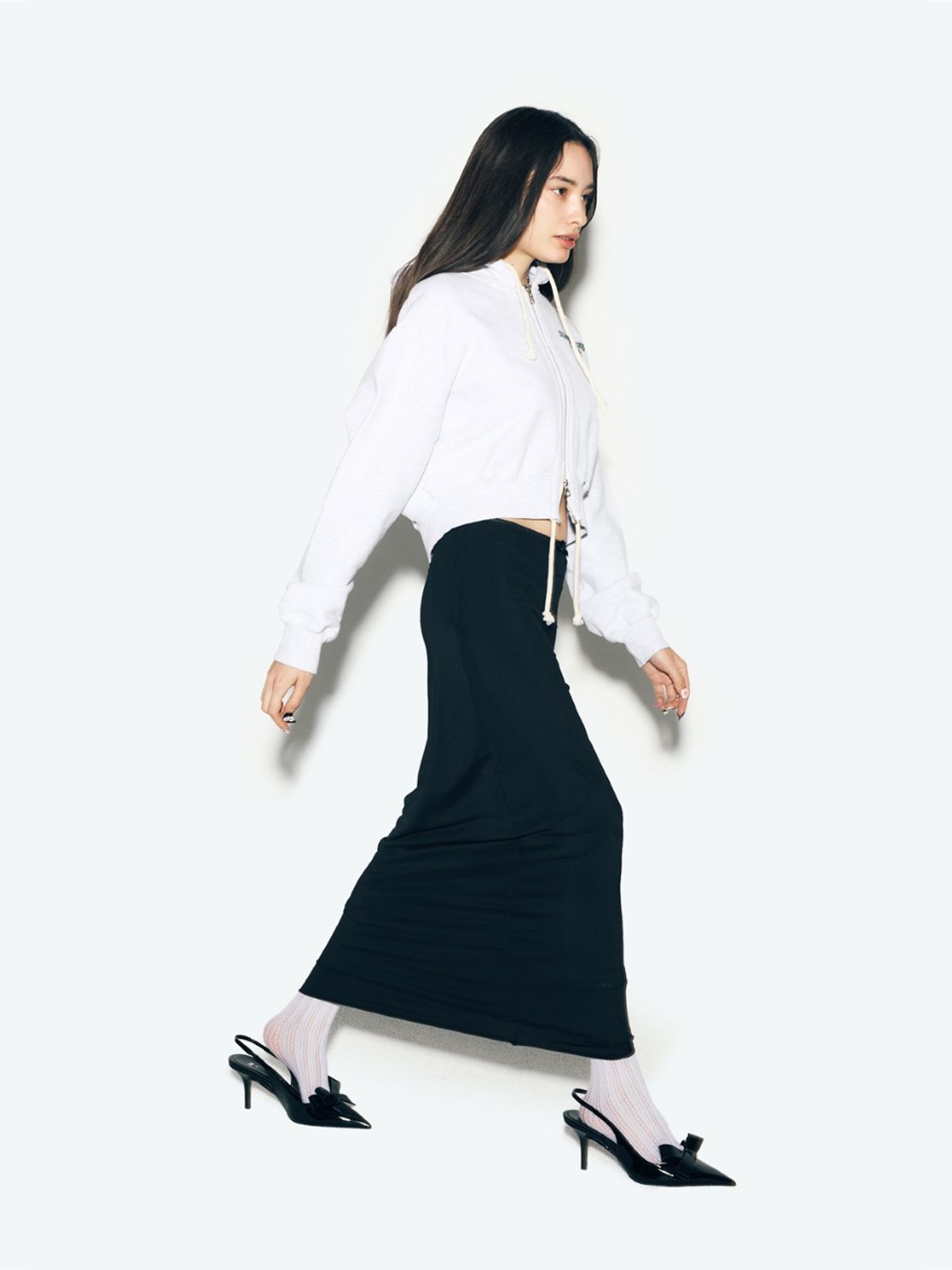 에즈이프 캘리(ASIF CALIE) CITY SHIRRING HOOD ZIPUP WHITEMELANGE