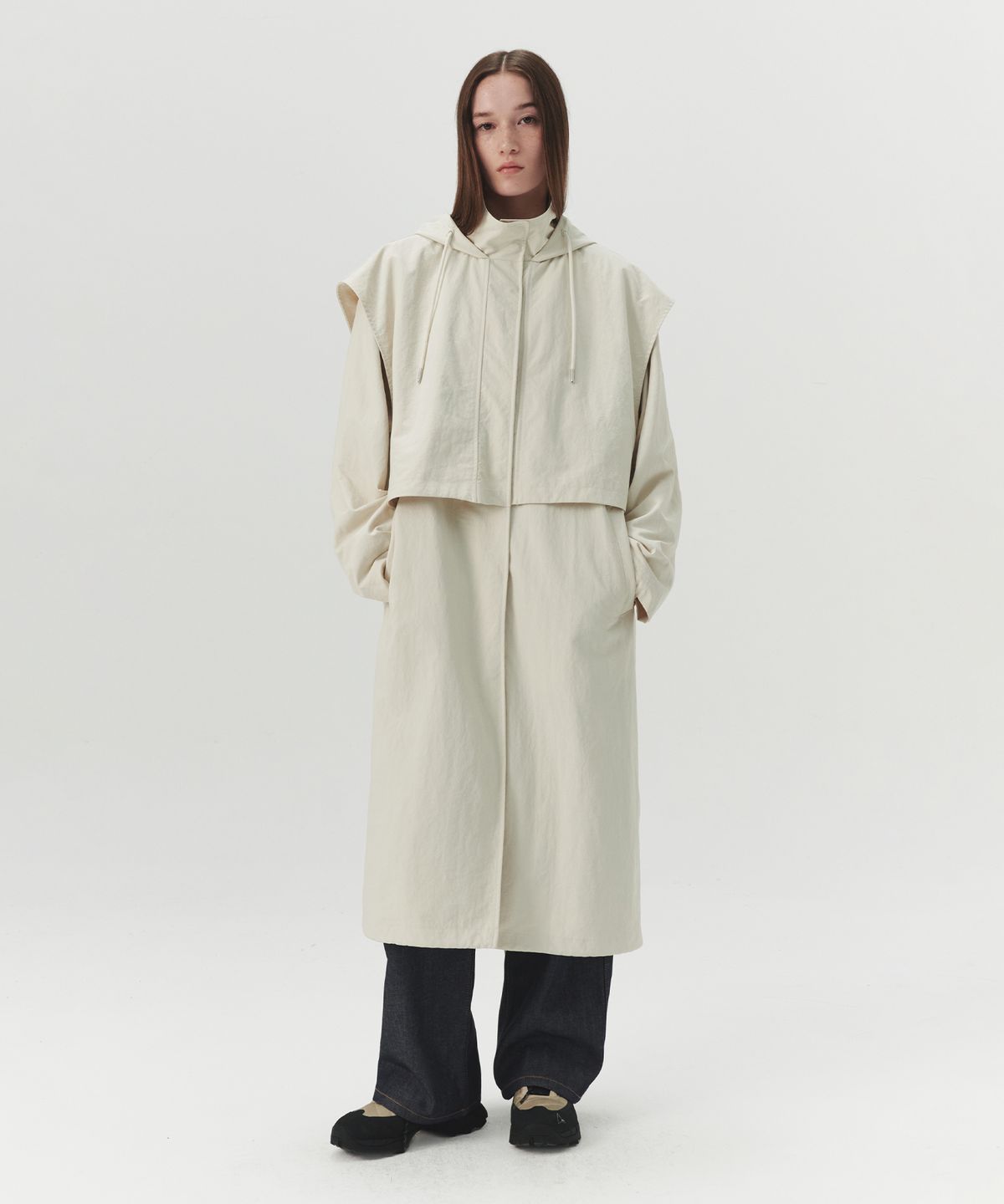 르바(LEVAR) Double Layered Fishtail Parka - Cream