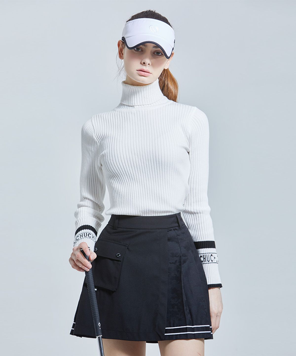 츄쿠츄(CHUCUCHU) C23S-SK012W 카모 하프 플리츠 스커트 (Black)