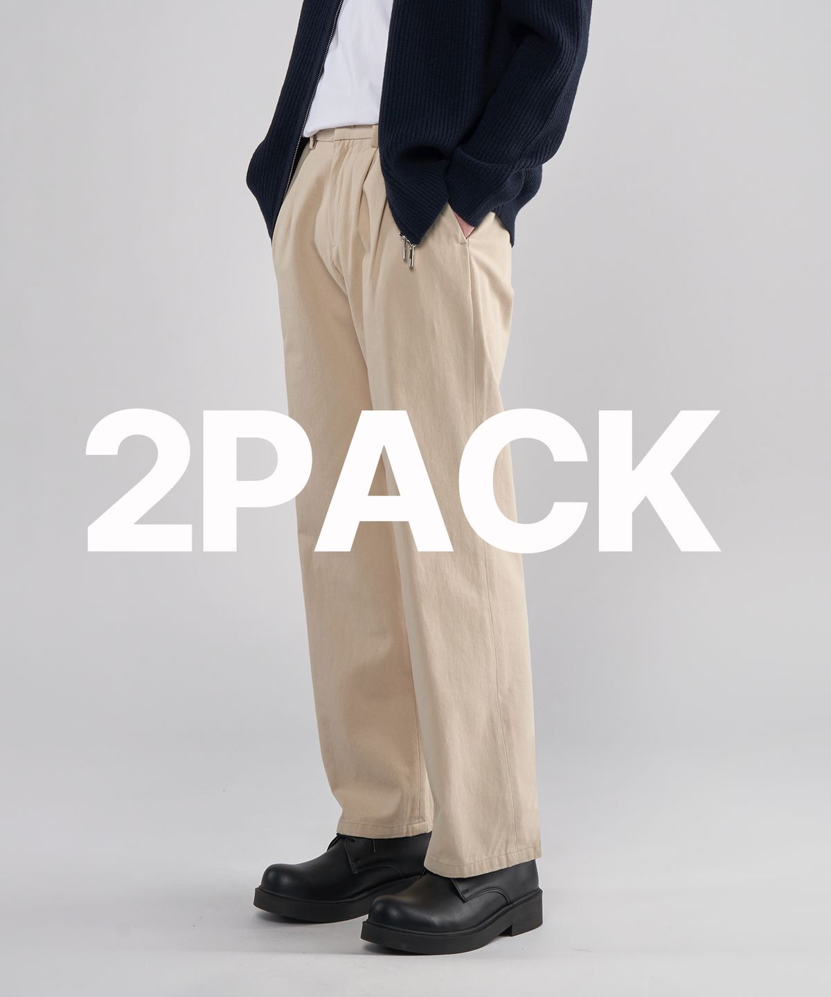 언탭트 스튜디오(UNTAPPED STUDIO) [2PACK]투턱 10수 코튼 세미 와이드 치노 팬츠 면바지