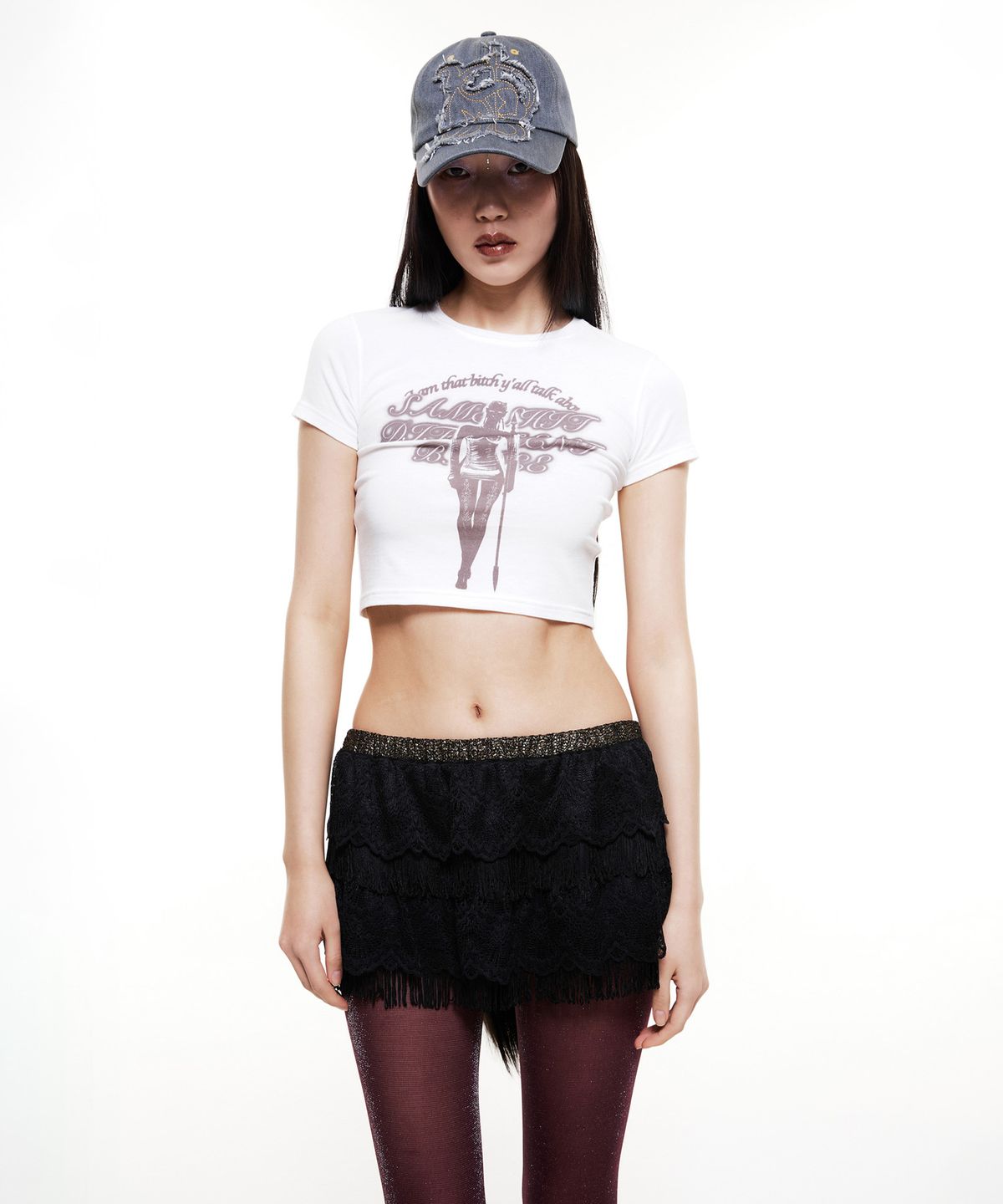 배디(BADEE) Applique Faded Denim Cap Charcoal